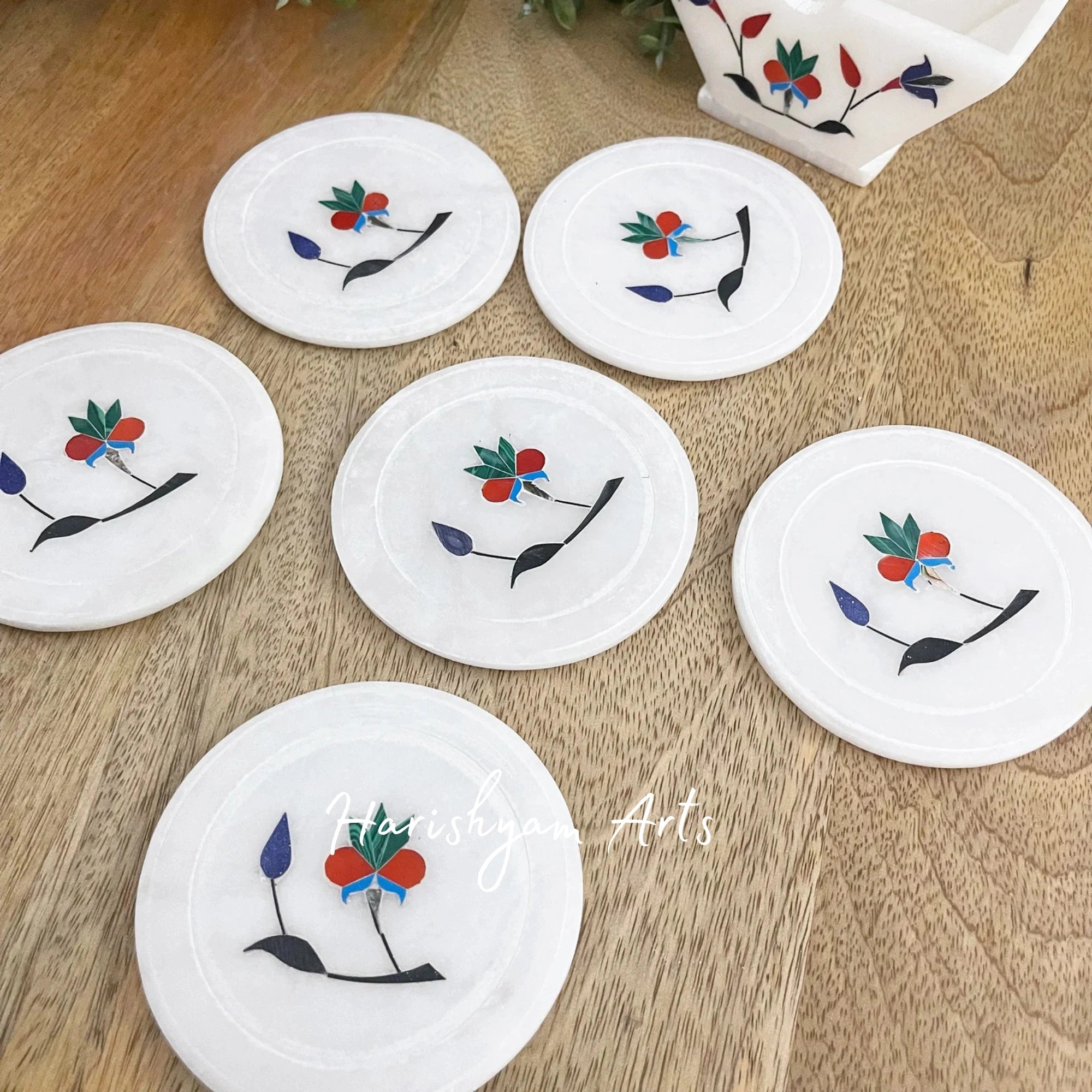 Natural White Square Marble Coasters with Metal Inlay Stylish Coaster Set for Drinks