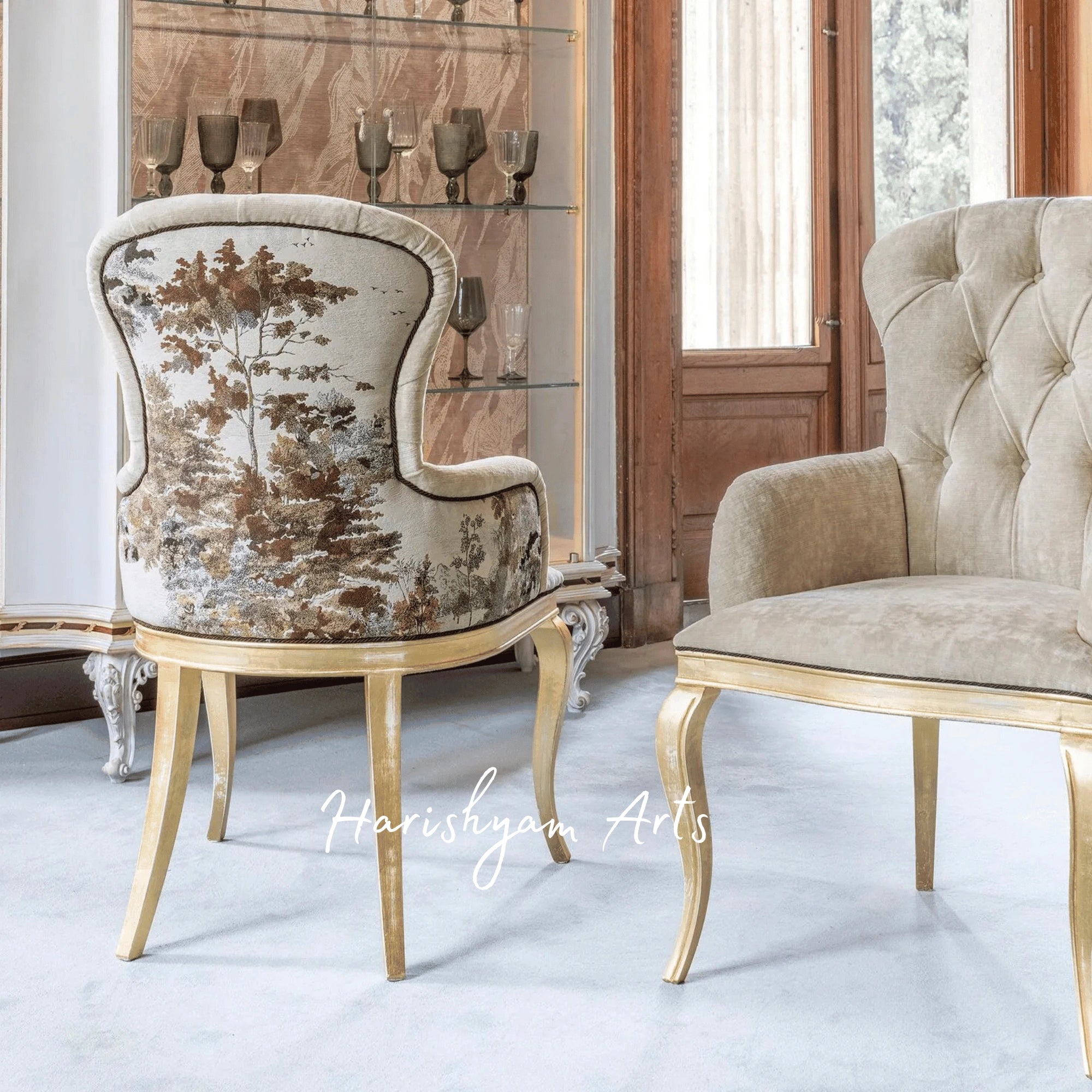 Nature-Inspired Upholstered Accent Chair with Gold Frame