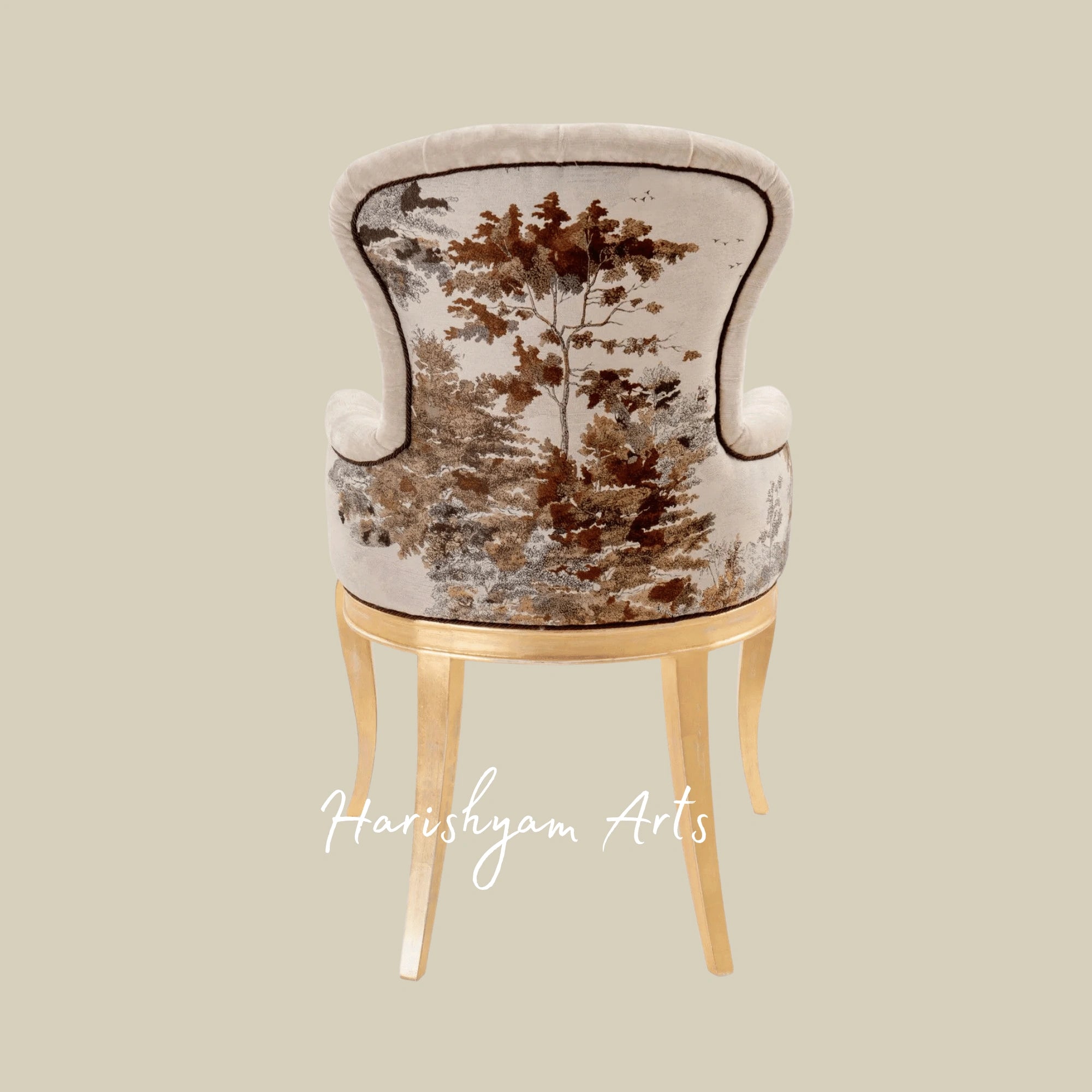Nature-Inspired Upholstered Accent Chair with Gold Frame