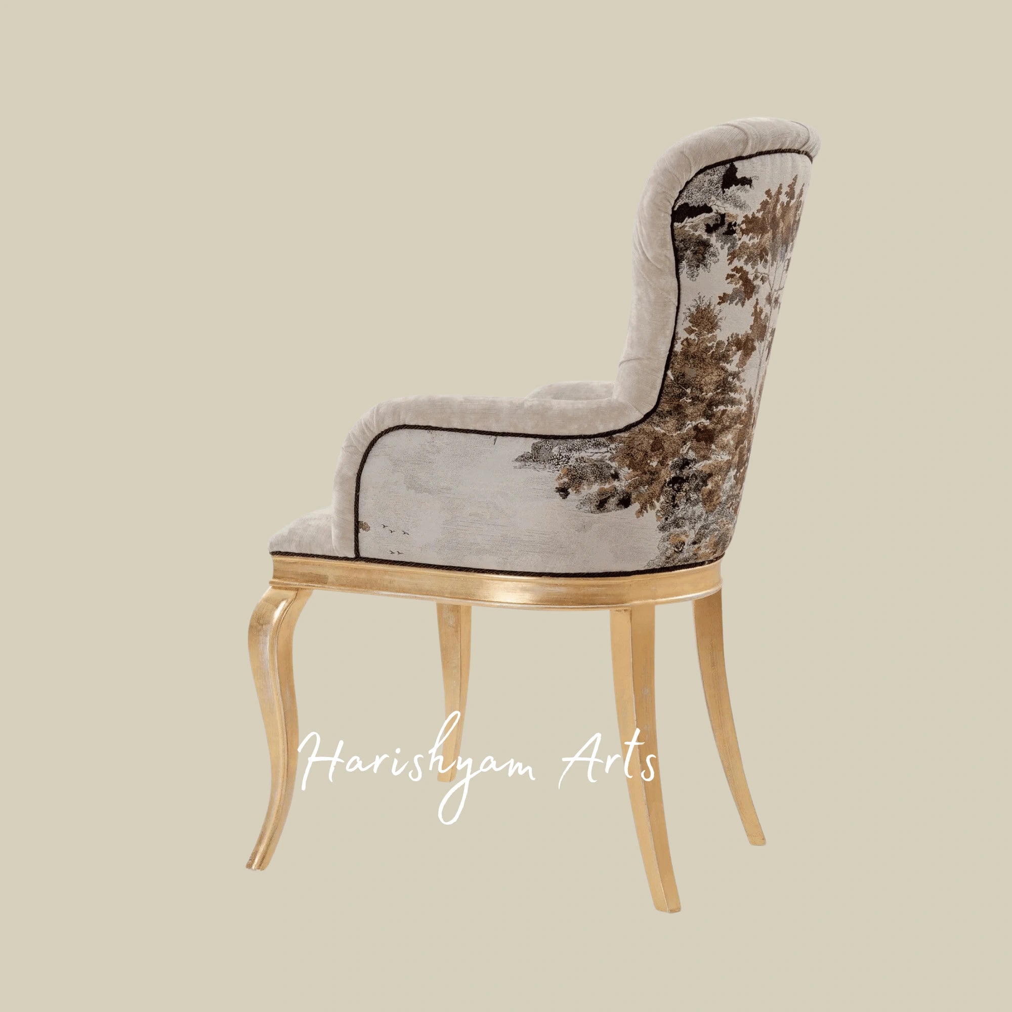 Nature-Inspired Upholstered Accent Chair with Gold Frame