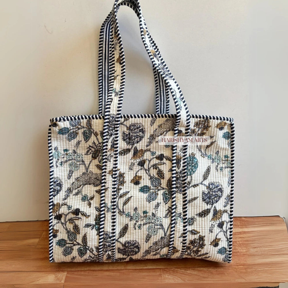 Noir Botanica Quilted Tote Bag