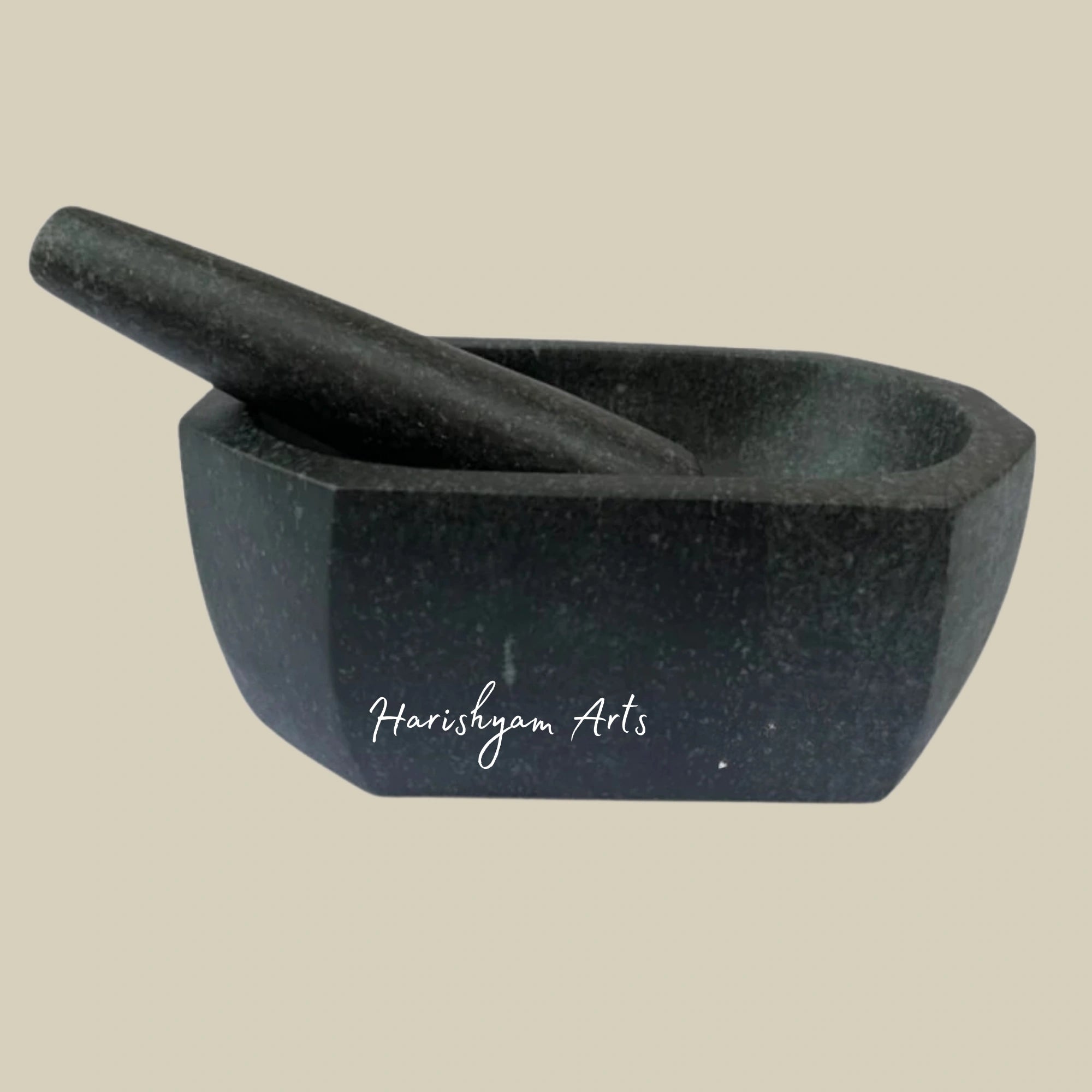Octagonal Capsule-Shaped Large Stone Mortar & Pestle