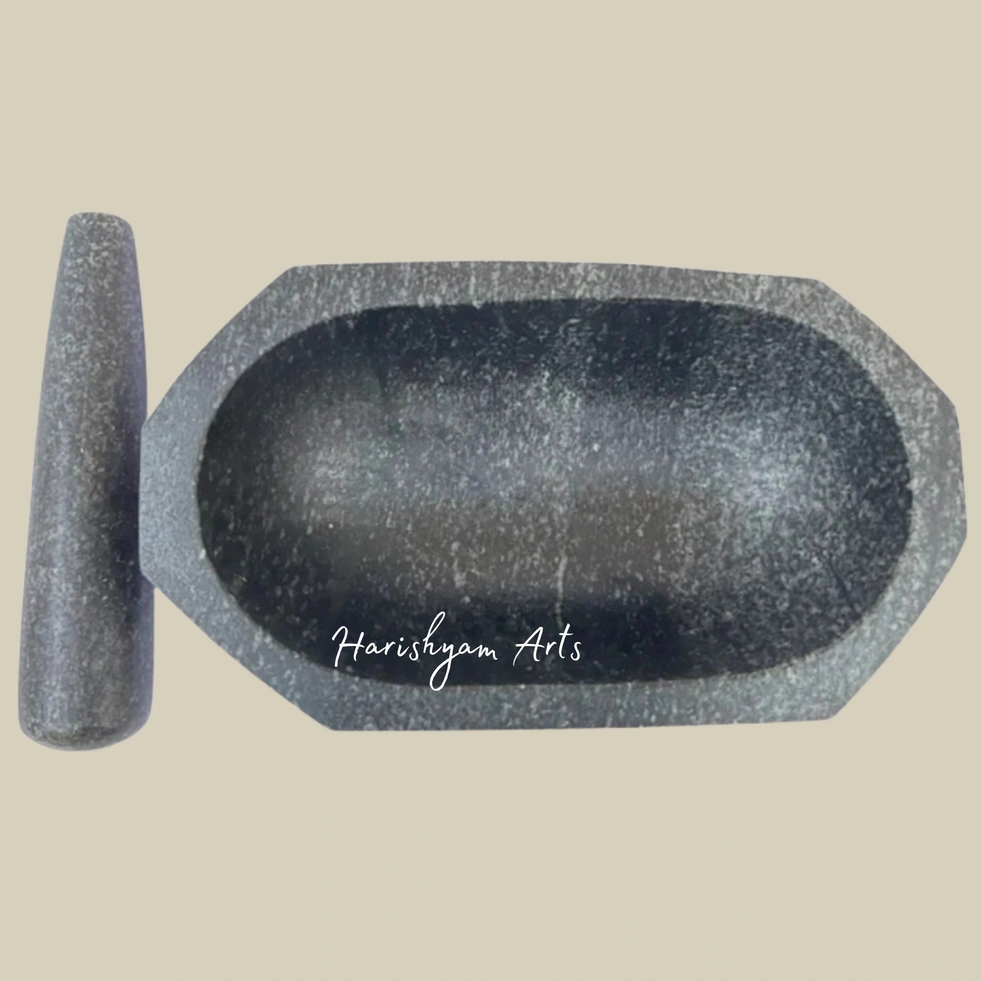 Octagonal Capsule-Shaped Large Stone Mortar & Pestle
