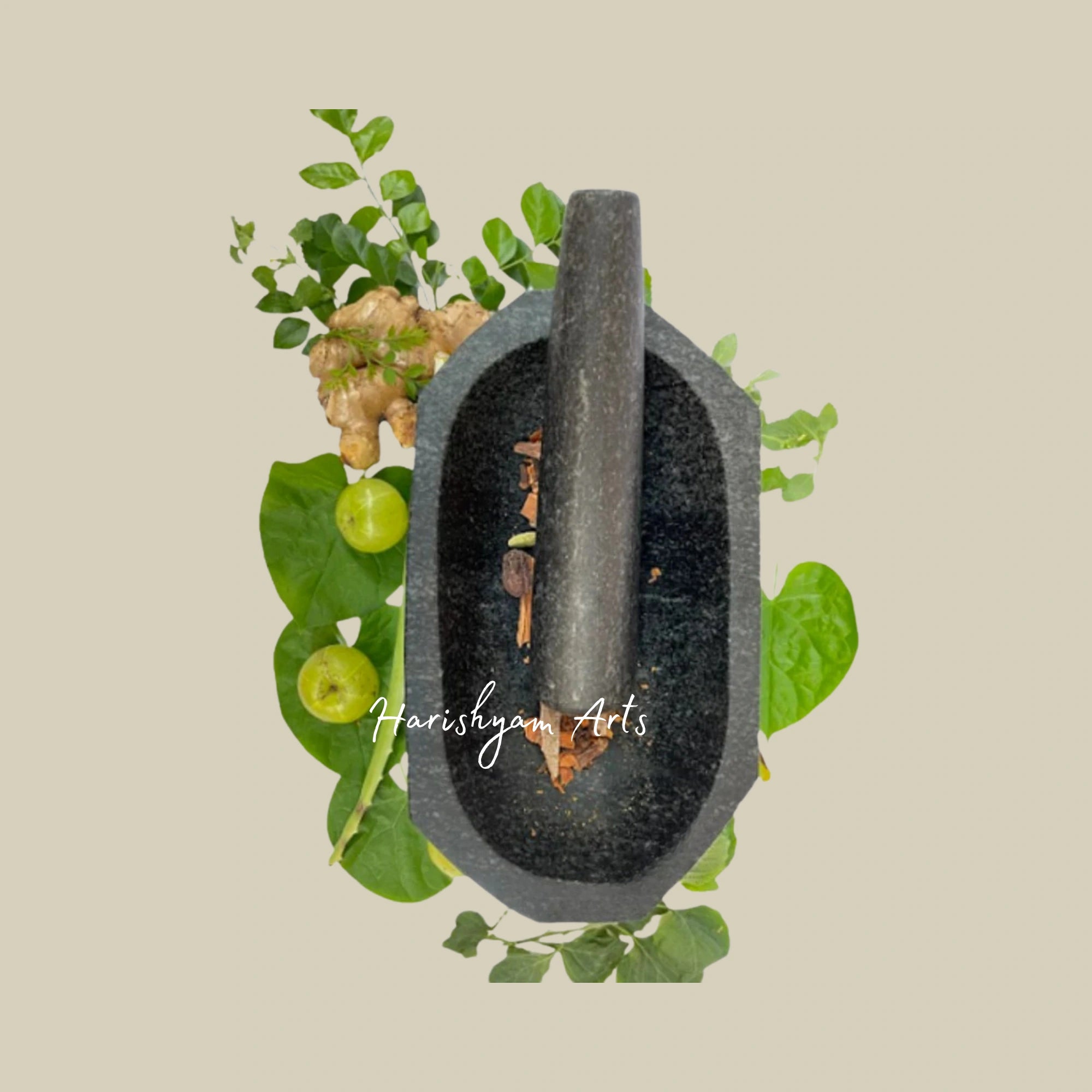 Octagonal Capsule-Shaped Large Stone Mortar & Pestle