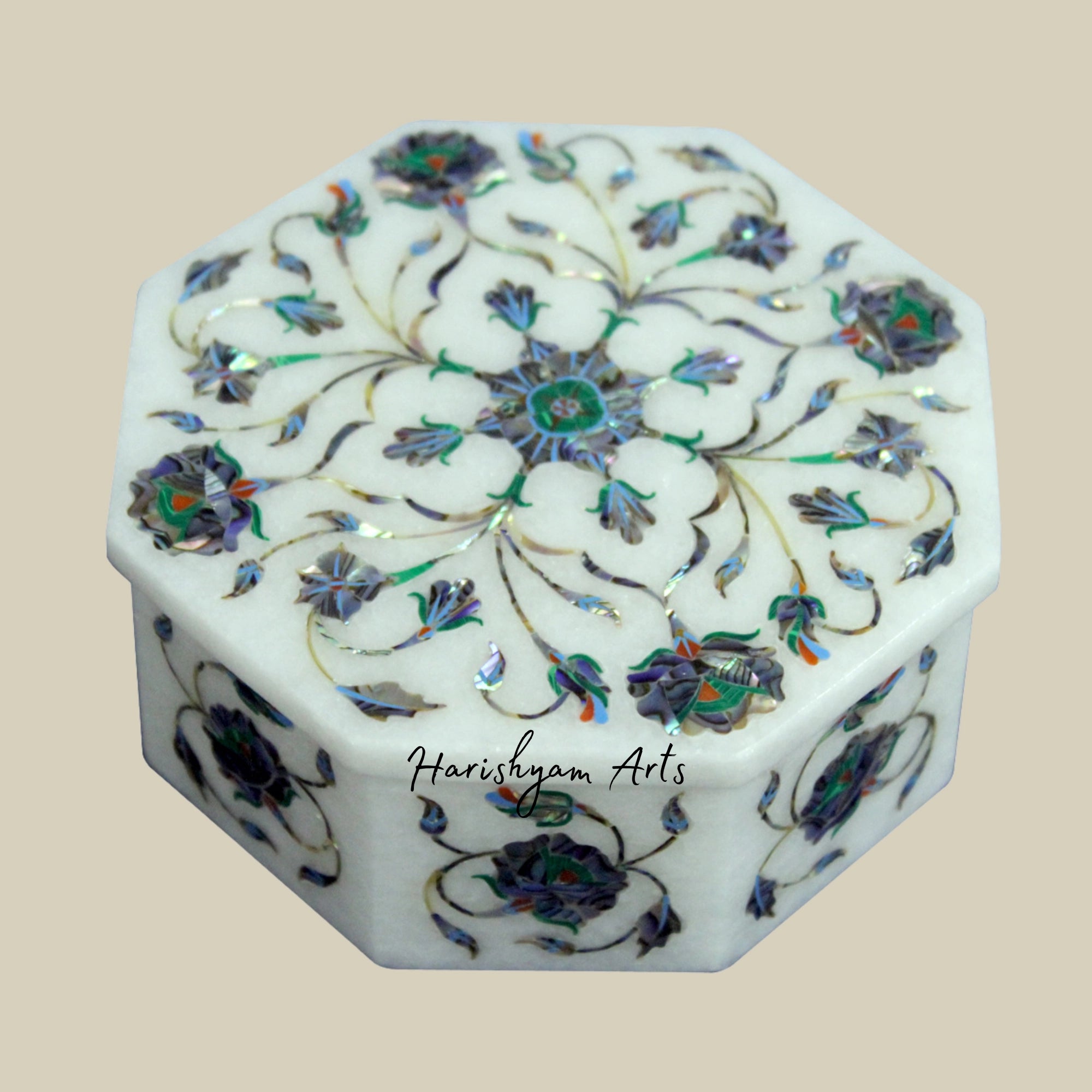 Octagonal Marble Inlay Gift Box with Paua Shell – Ideal for Anniversary Souvenirs3