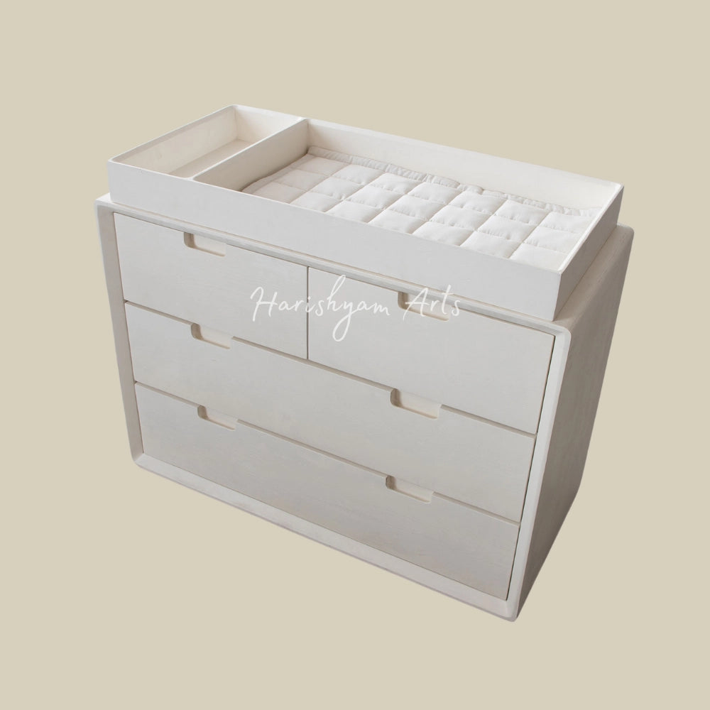 Off-White Finish Wooden Chest of Drawers