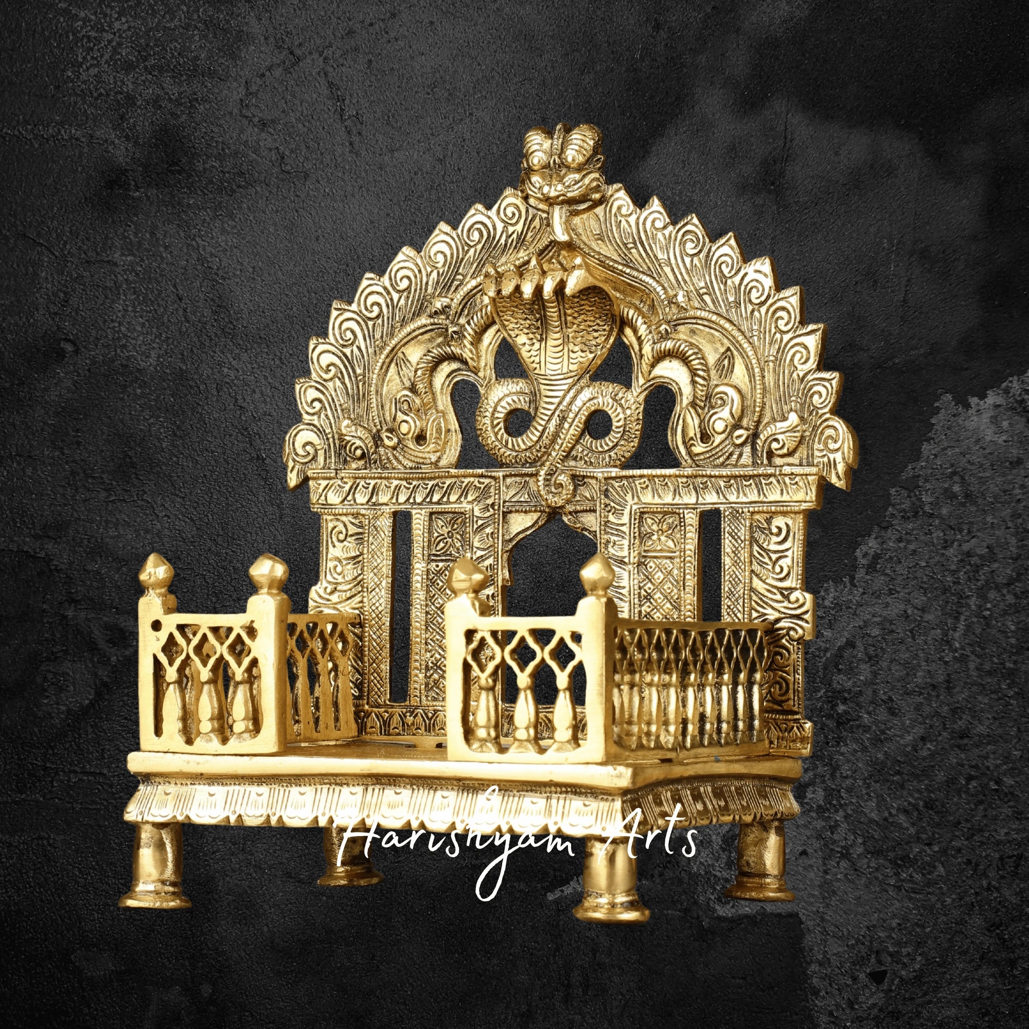 Ornate Brass Singhasan Temple with Prabhavali for Pooja Room
