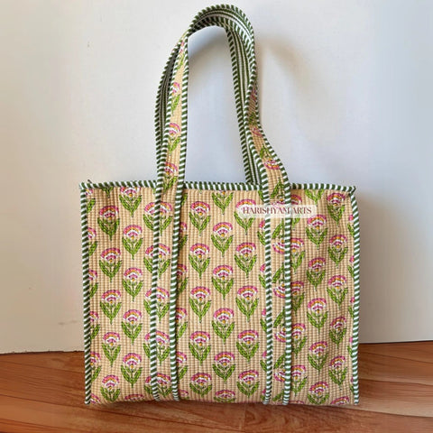 Pastel Petal Garden Quilted Tote Bag