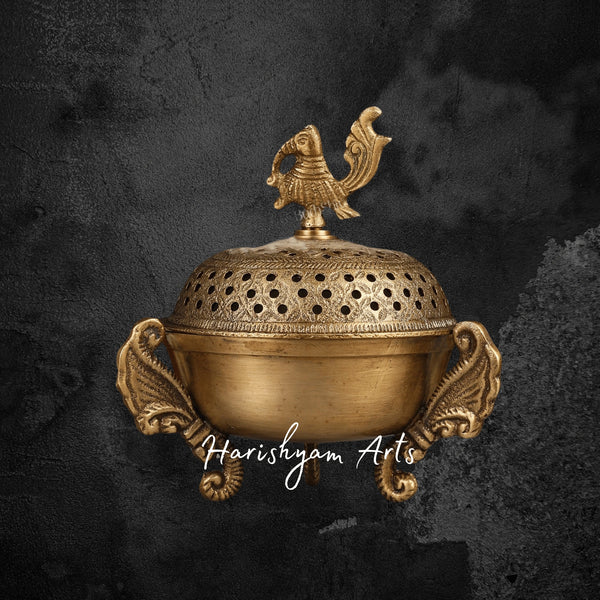 Peacock Shaped Pure Brass Loban Burner for Sacred Aromatherapy