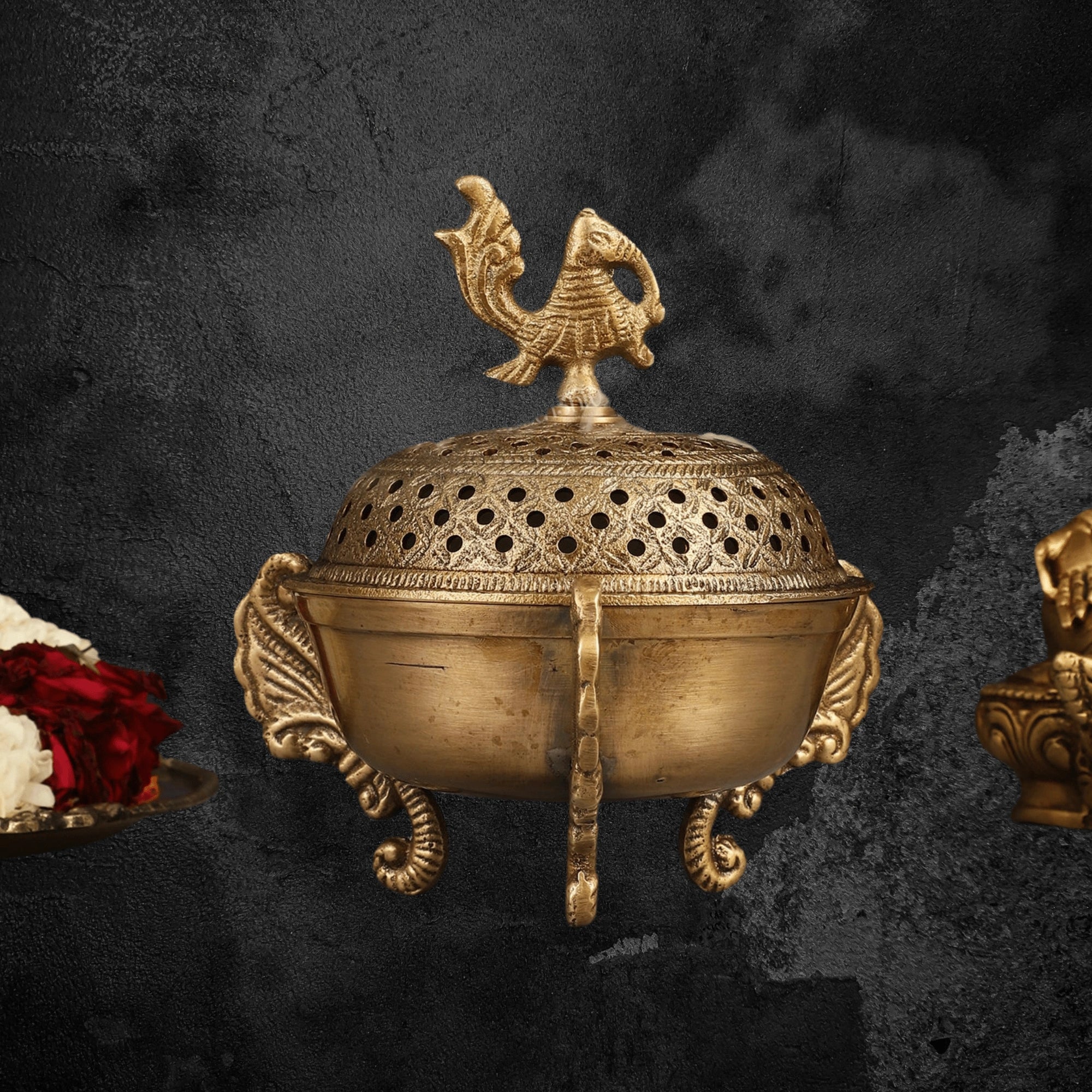 Peacock Shaped Pure Brass Loban Burner for Sacred Aromatherapy