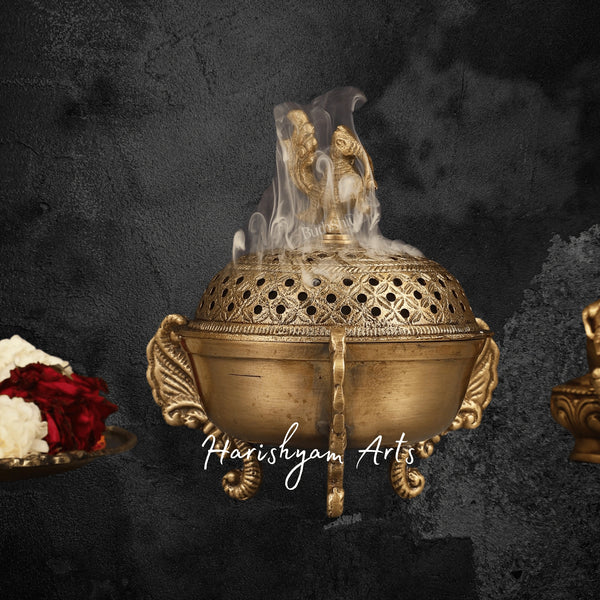 Peacock Shaped Pure Brass Loban Burner for Sacred Aromatherapy