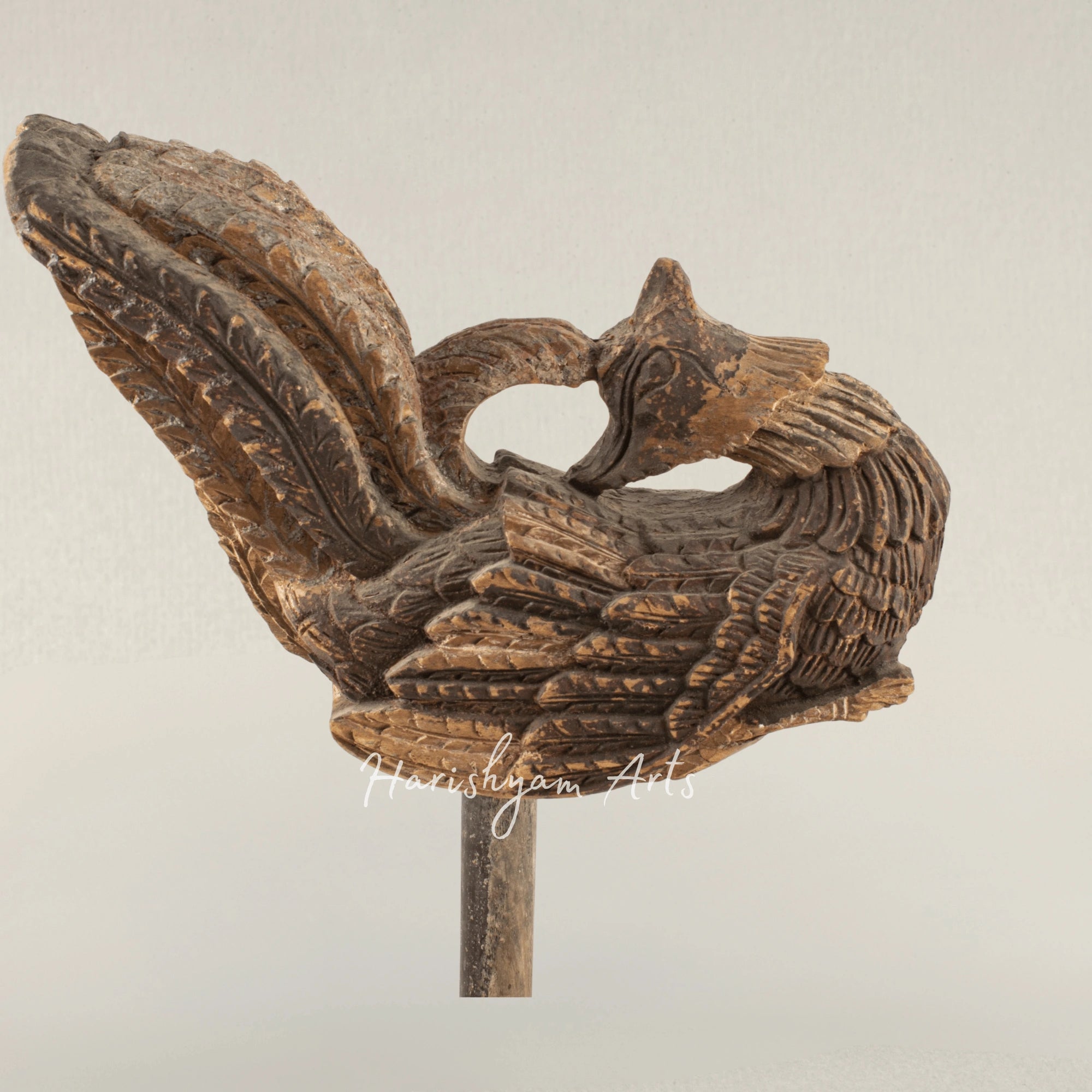 Phoenix Rising Carving Presented as Intricate Wood Art on Canvas