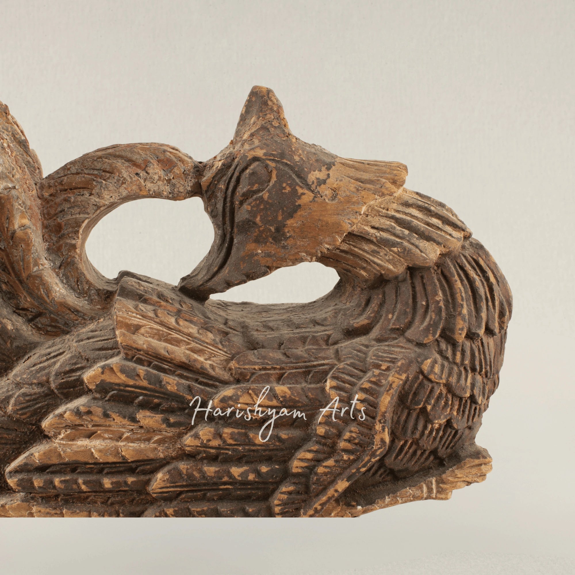 Phoenix Rising Carving Presented as Intricate Wood Art on Canvas