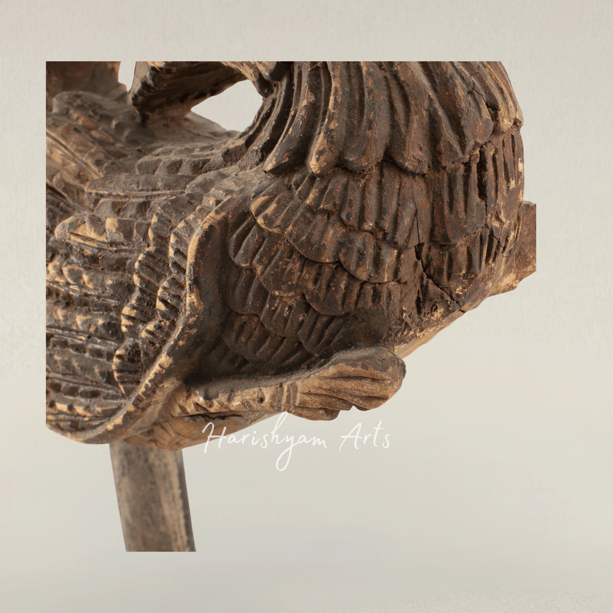 Phoenix Rising Carving Presented as Intricate Wood Art on Canvas