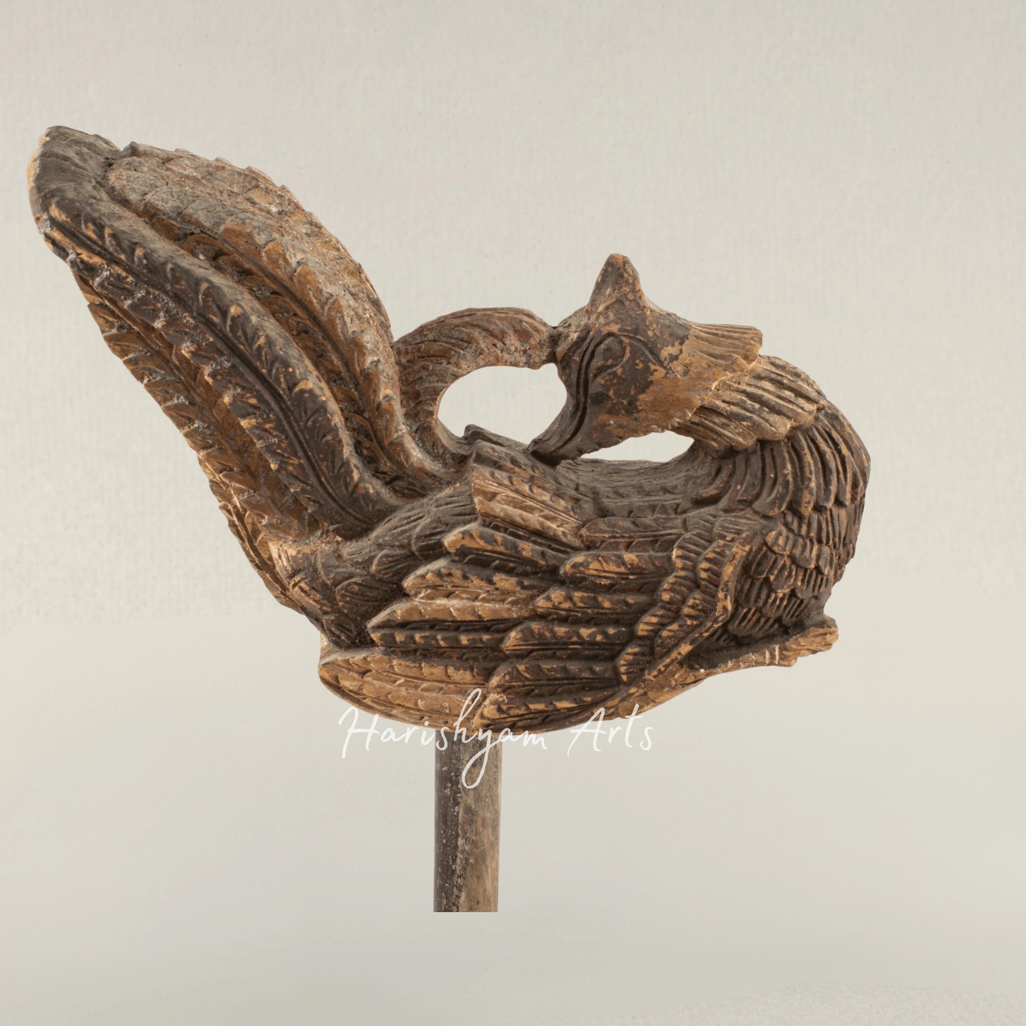 Phoenix Rising Carving Presented as Intricate Wood Art on Canvas