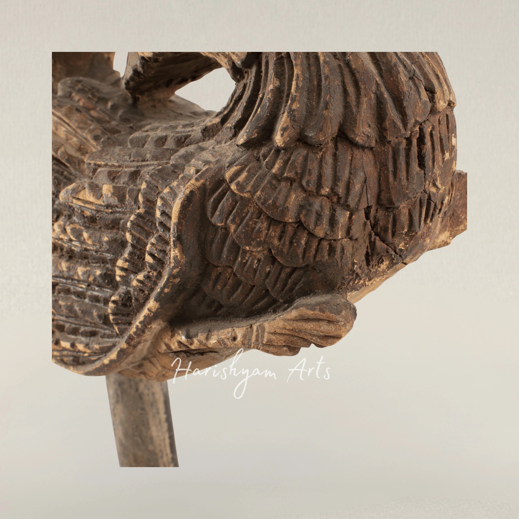 Phoenix Rising Carving Presented as Intricate Wood Art on Canvas
