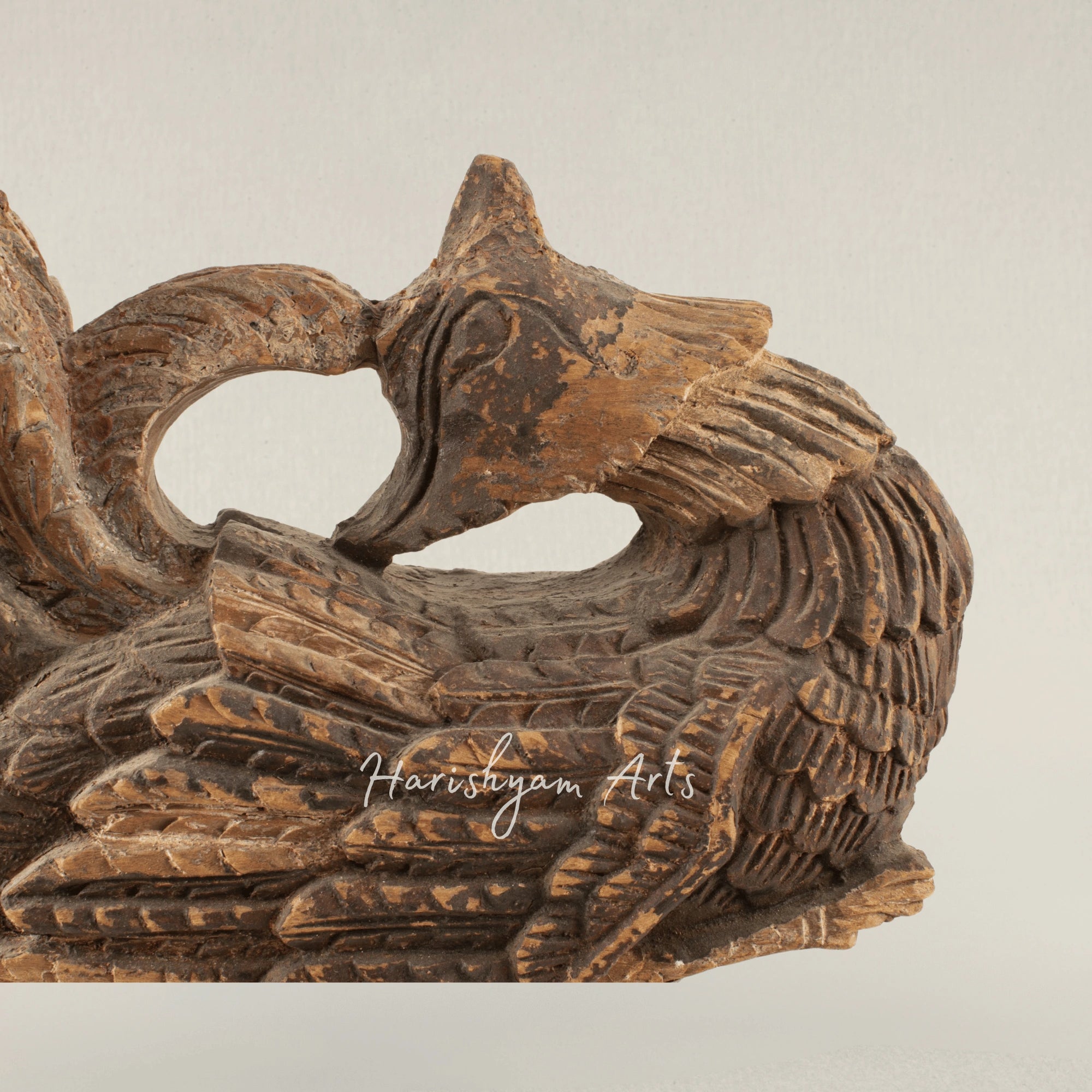 Phoenix Rising Carving Presented as Intricate Wood Art on Canvas