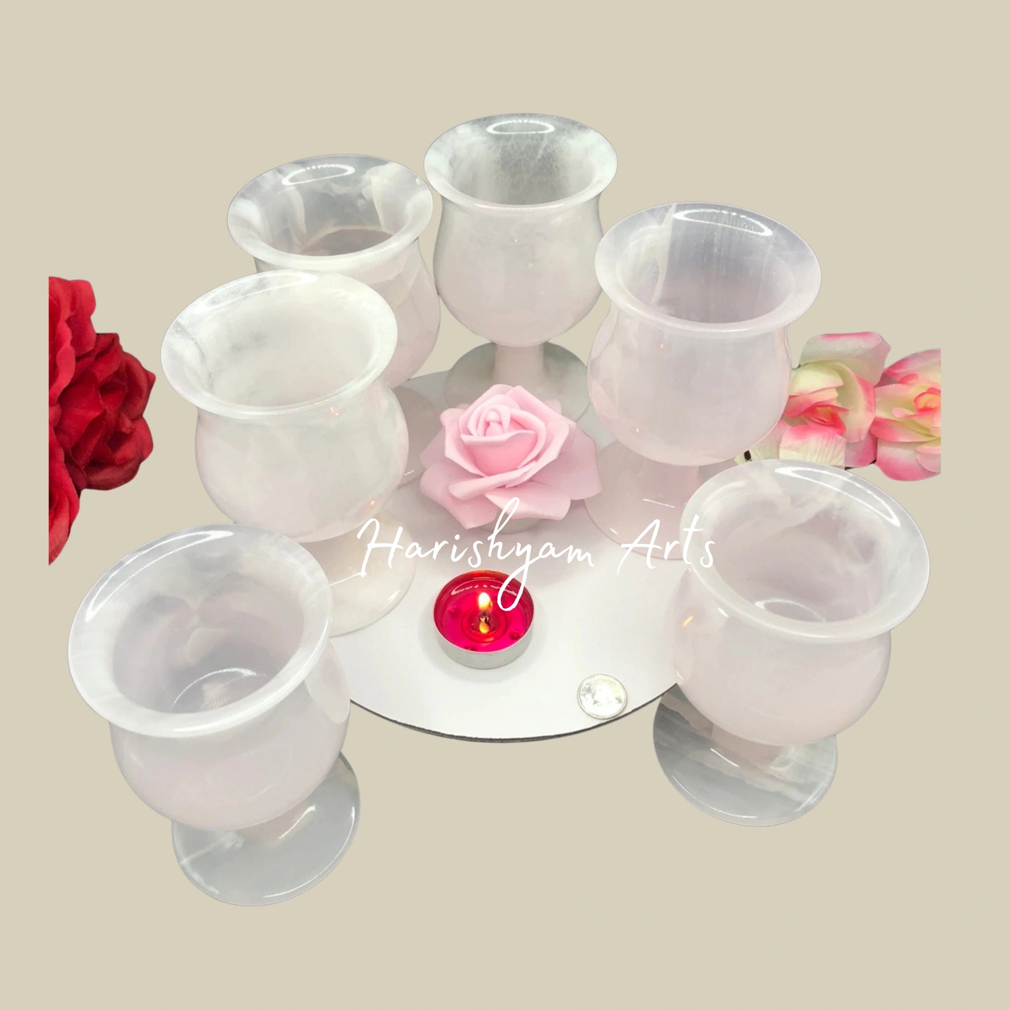 Pink Mangano Calcite Goblet Set of Six Luxury Drinkware