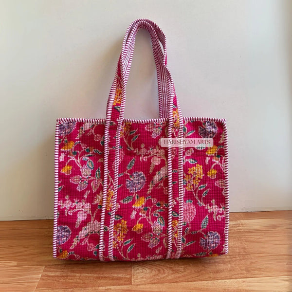 Pink Petal Quilted Tote Bag