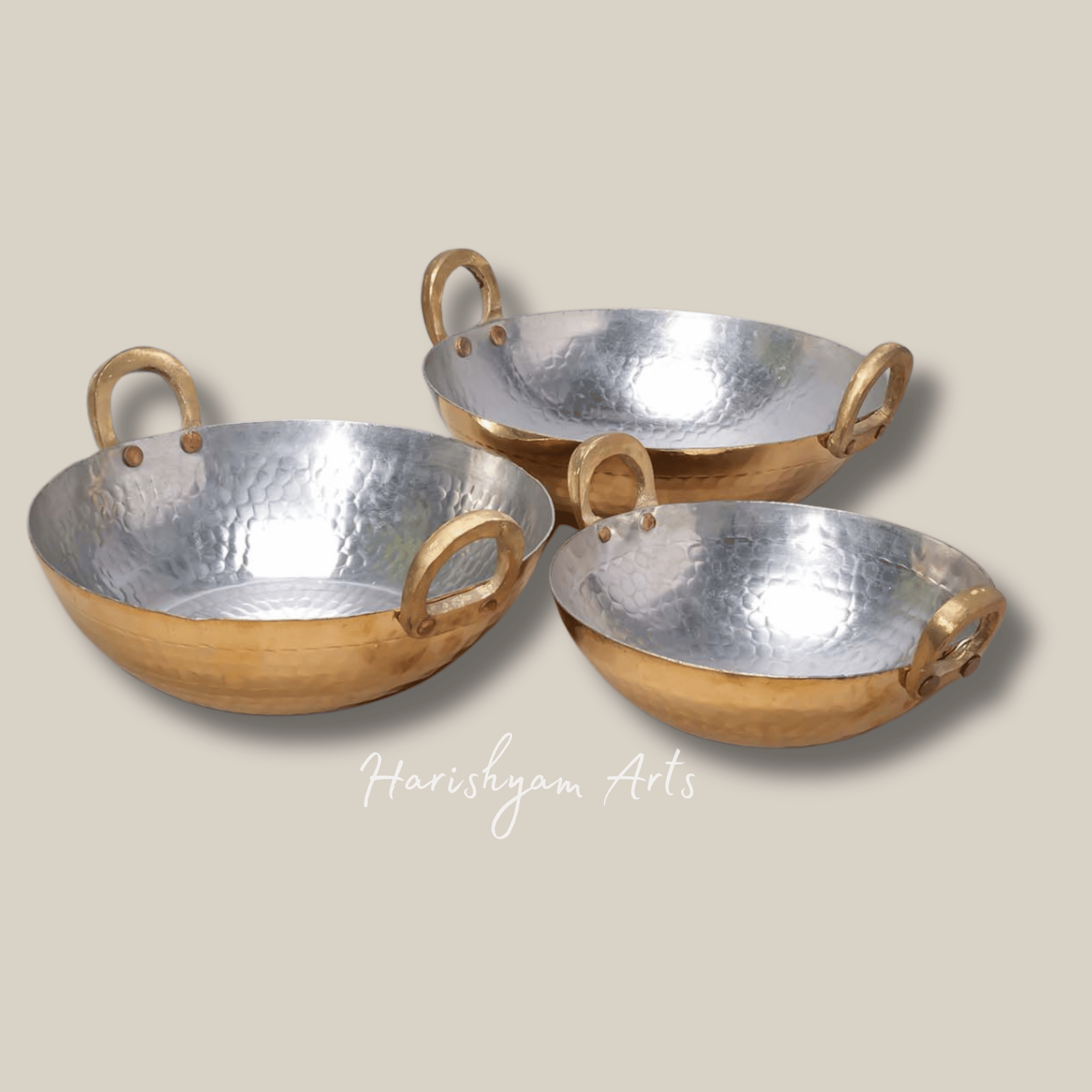 Premium Brass Kadhai Set with Round and Flat Bottoms – 1 Liter and 3 Liter Sizes