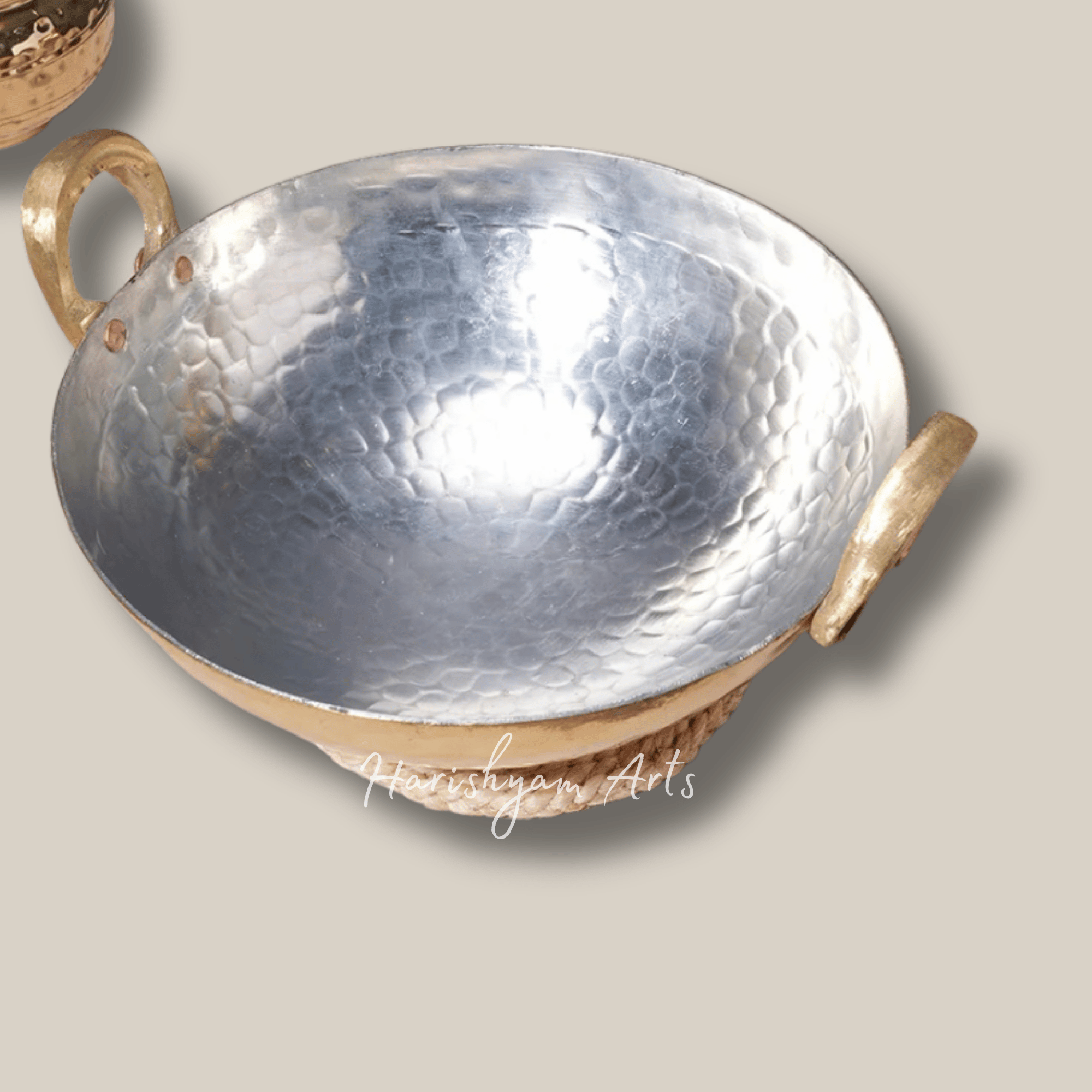 Premium Brass Kadhai Set with Round and Flat Bottoms – 1 Liter and 3 Liter Sizes