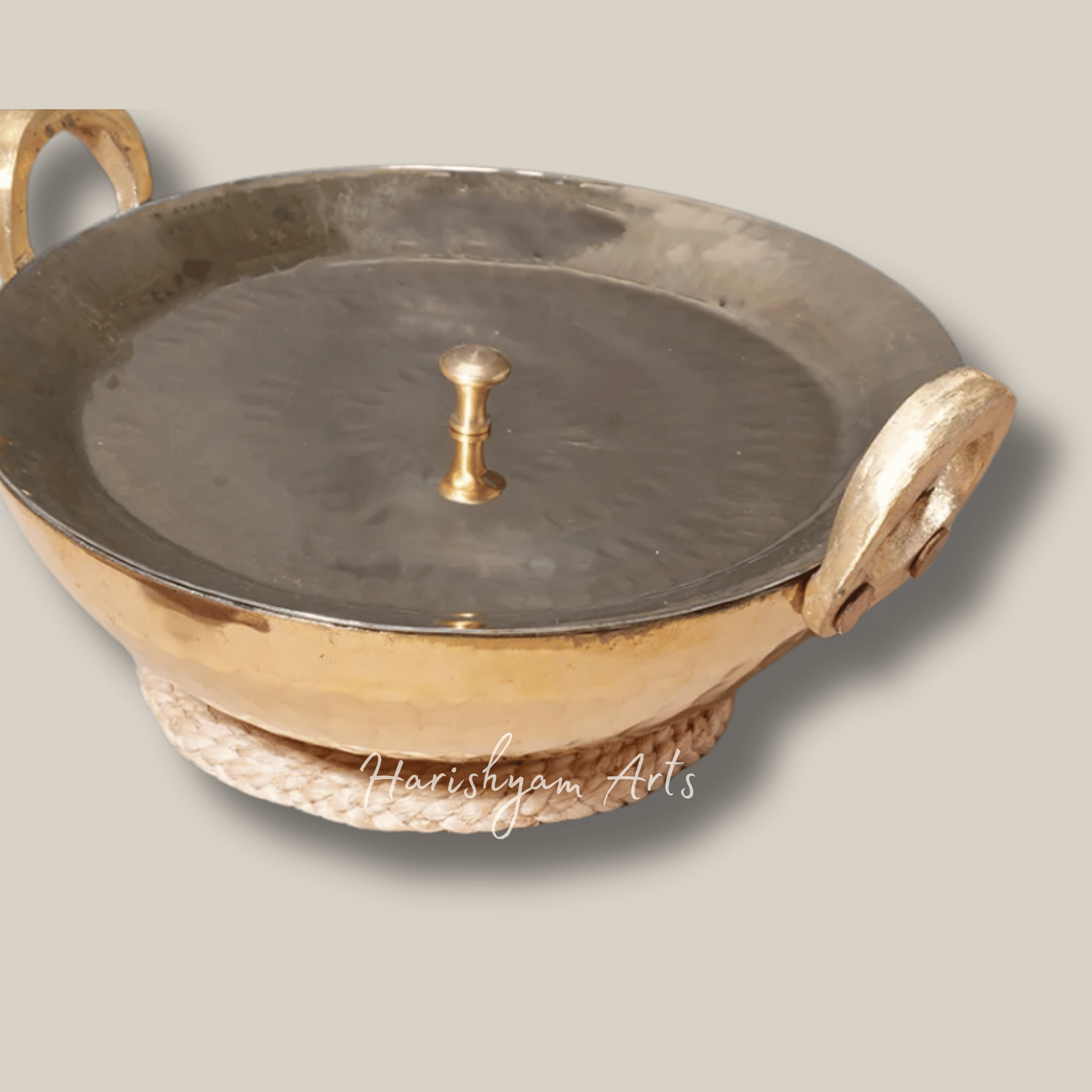 Premium Brass Kadhai Set with Round and Flat Bottoms – 1 Liter and 3 Liter Sizes