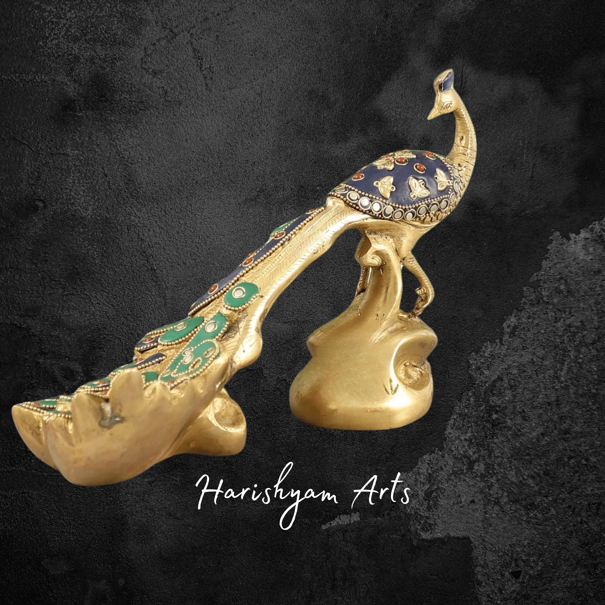 Premium Brass Peacock Showpiece with Fine Artisan Stonework