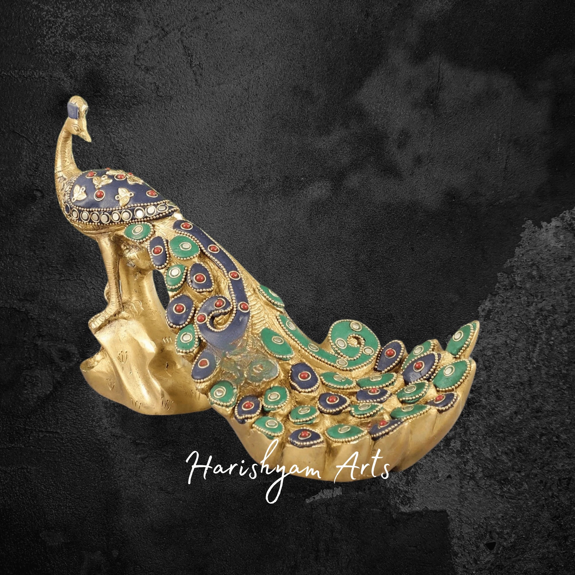 Premium Brass Peacock Showpiece with Fine Artisan Stonework