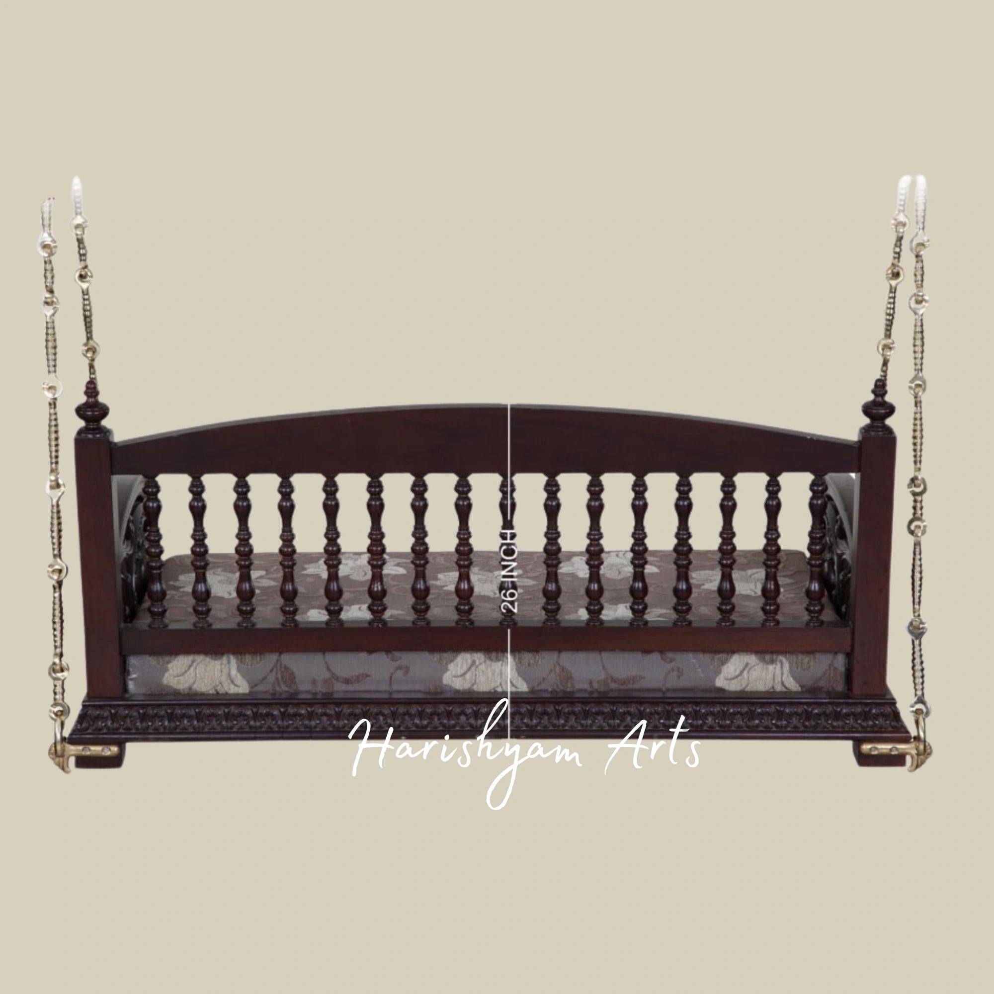 Premium Dark Teak Wood Jhula Swing with Elephant Carvings