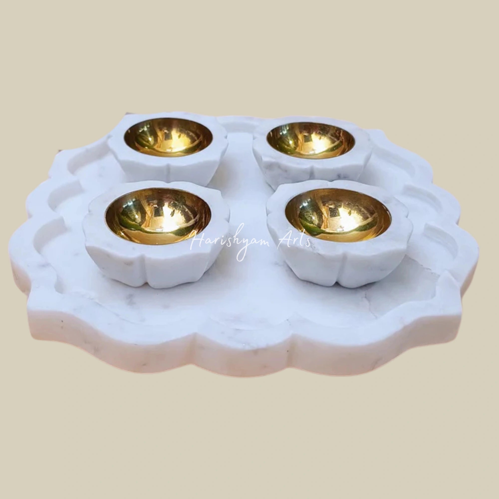 Premium Marble Petal Diya Set with Decorative Tray2