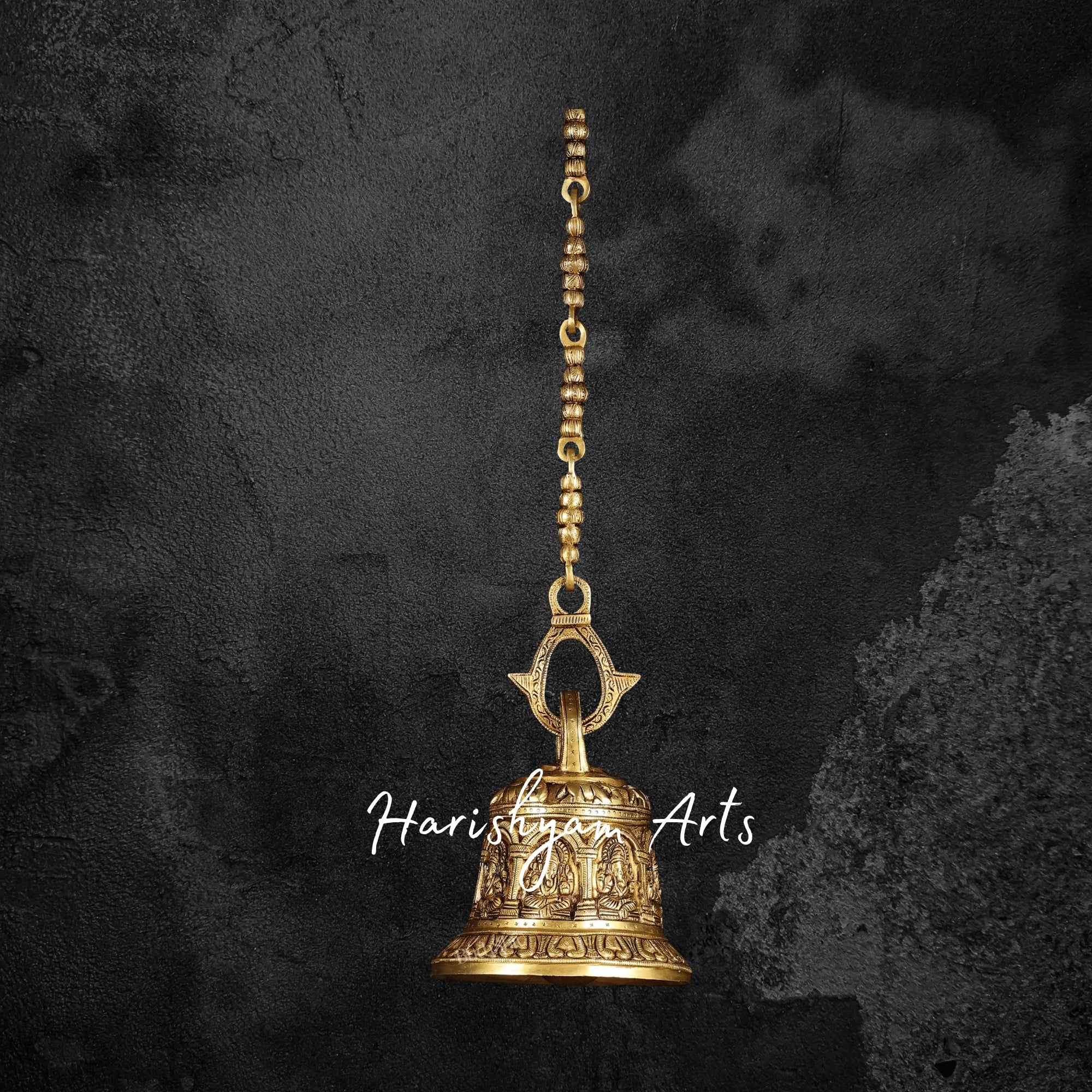Pure Brass Heavy Hanging Temple Bell with Ganesha Carvings