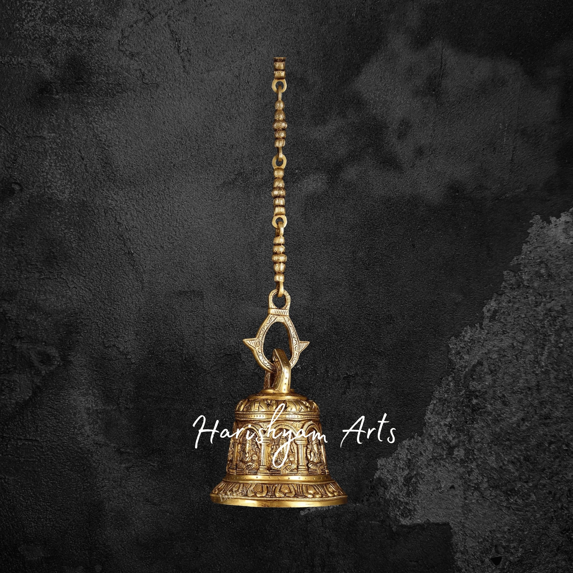Pure Brass Heavy Hanging Temple Bell with Ganesha Carvings