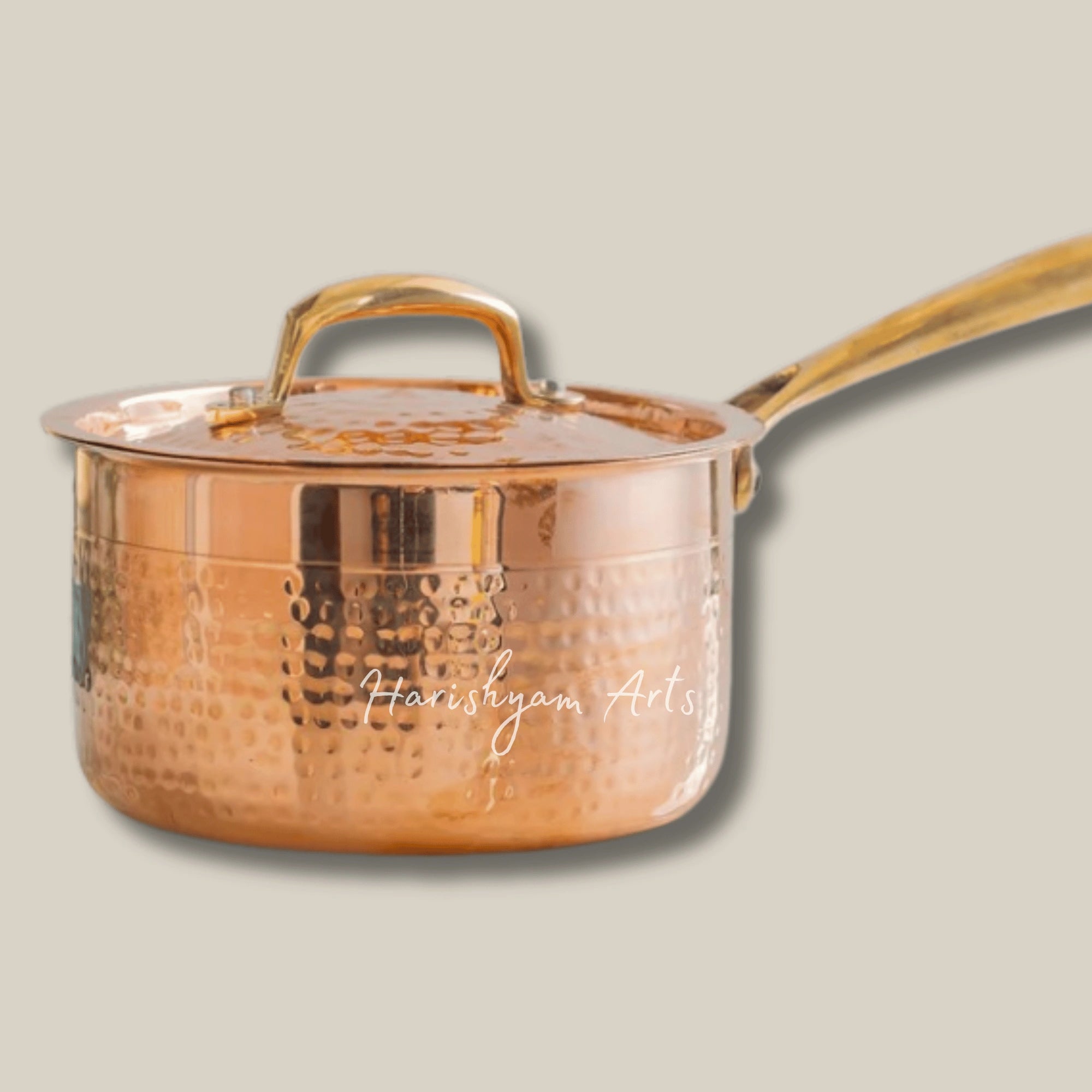 Pure Copper Hammered Sauce Pan with Tin Coating and Extended Handle