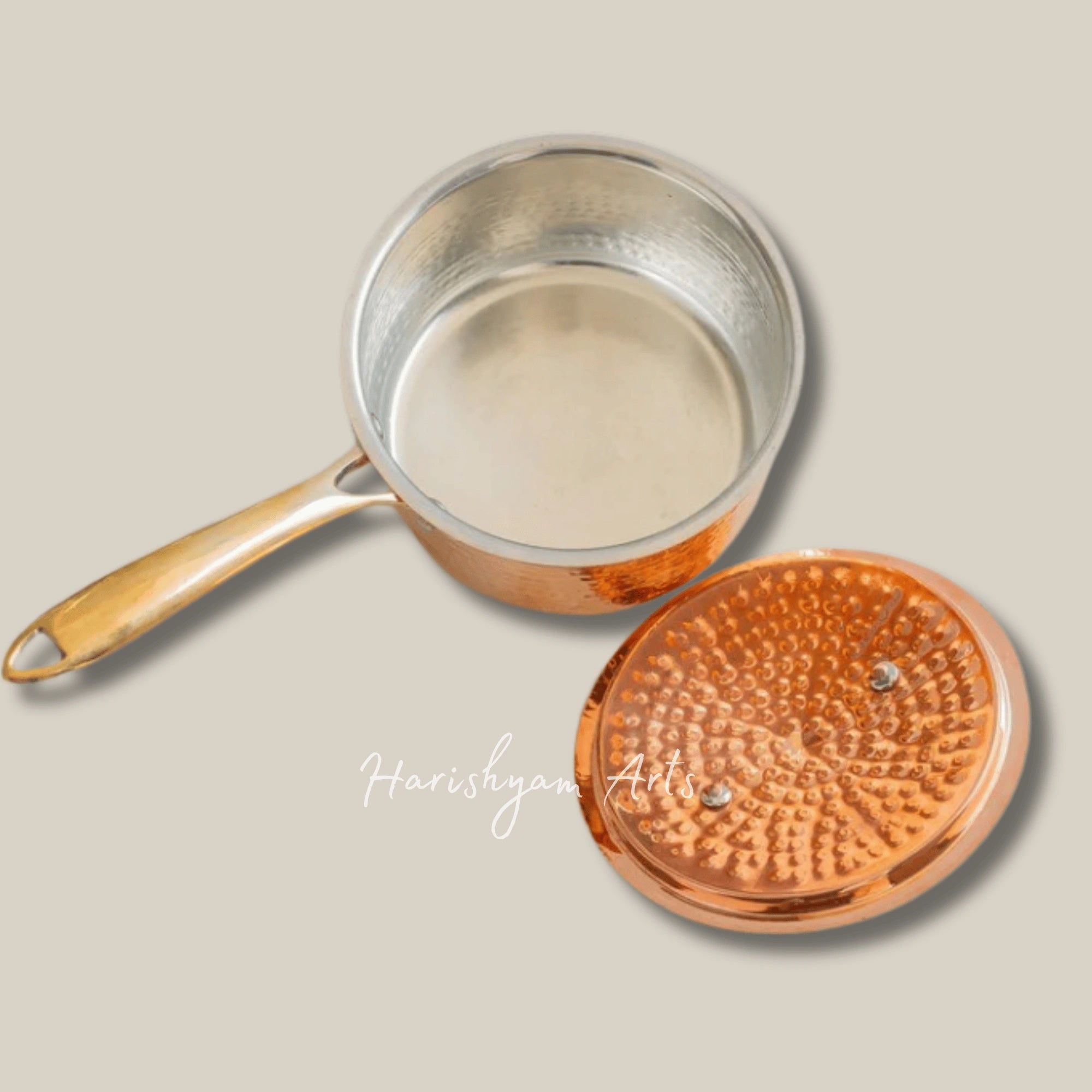 Pure Copper Hammered Sauce Pan with Tin Coating and Extended Handle