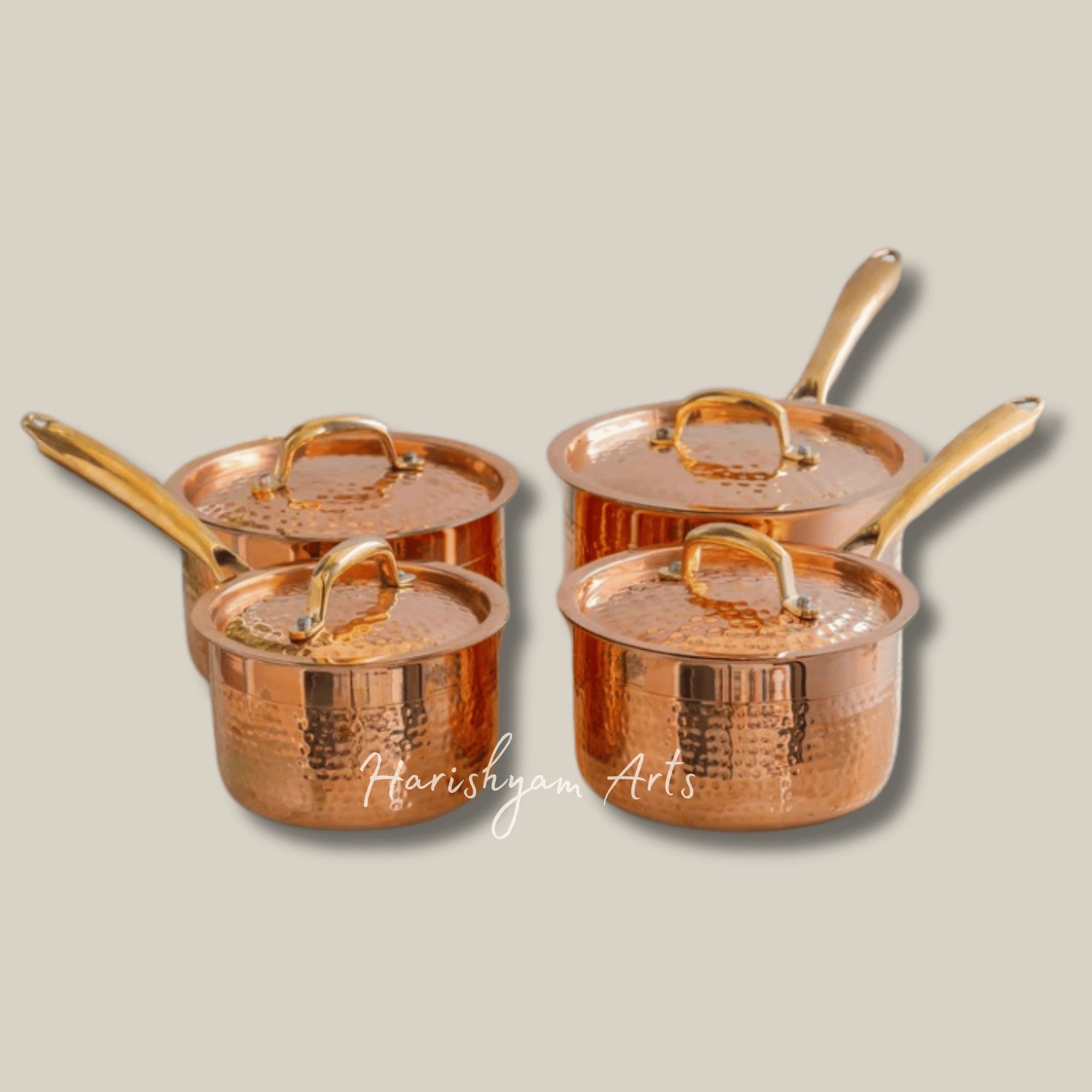 Pure Copper Hammered Sauce Pan with Tin Coating and Extended Handle