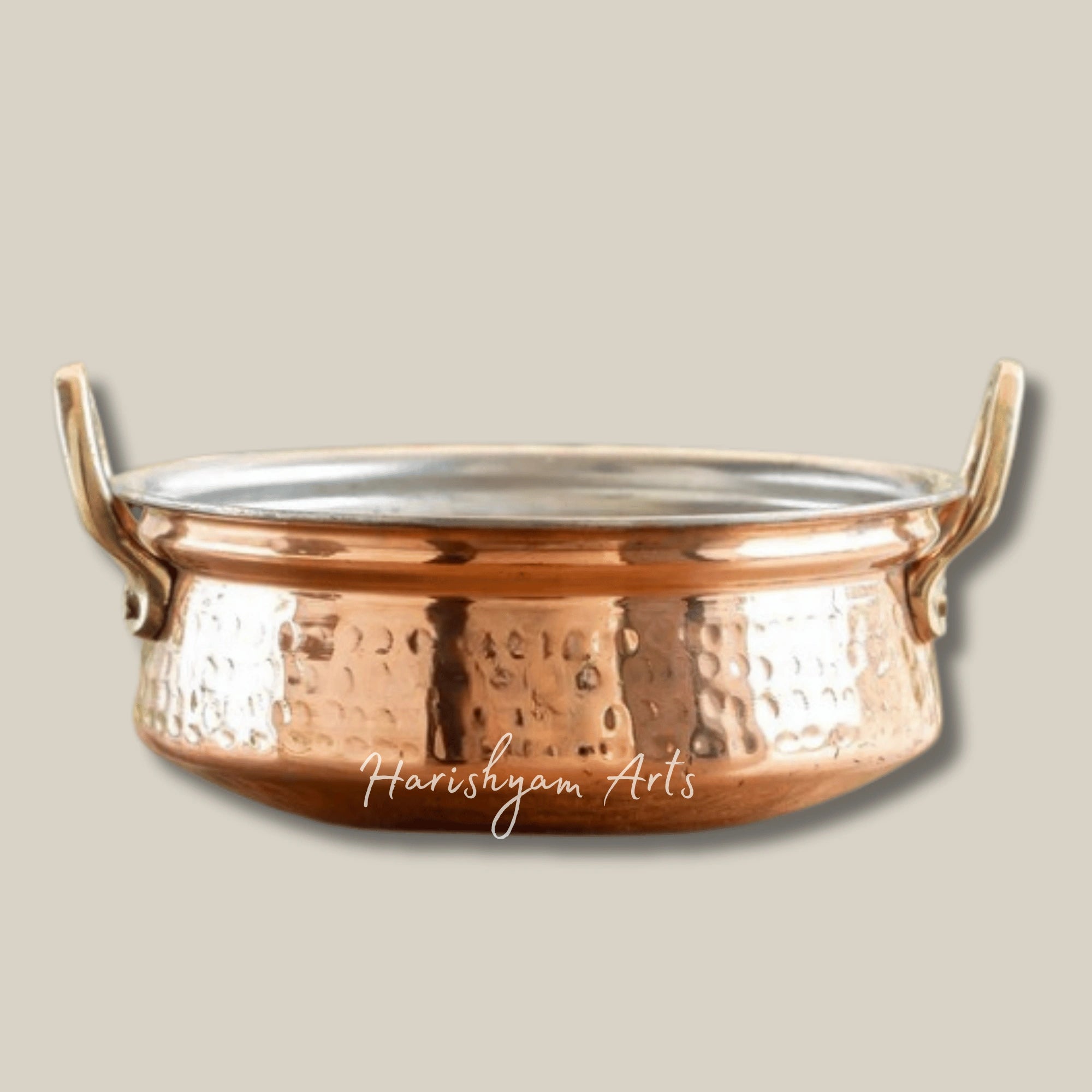 Pure Copper Handi with Handle and Tin Lined Interior in Hammered Finish