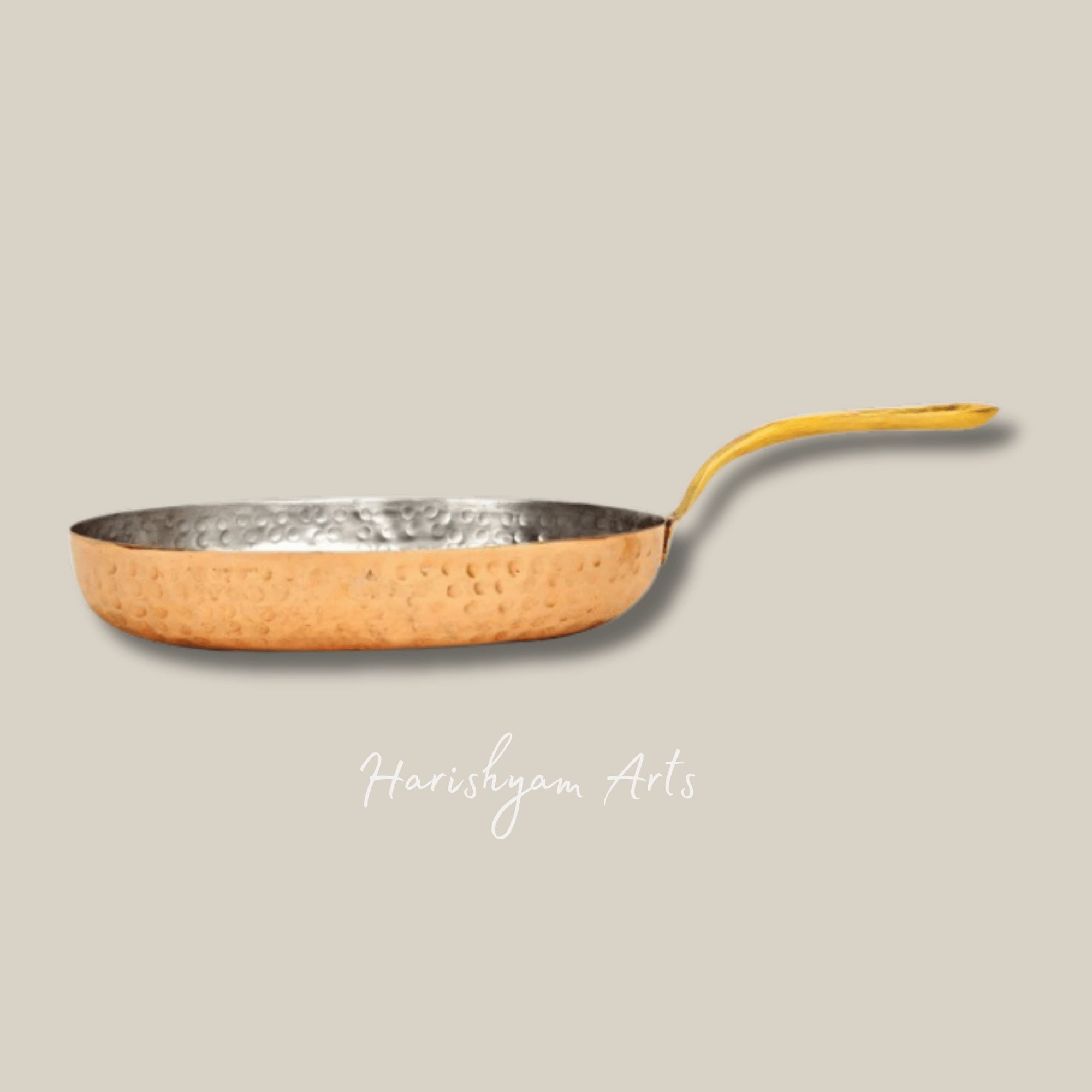 Pure Copper Oval Pan with Tin Lining and Elegant Brass Handle