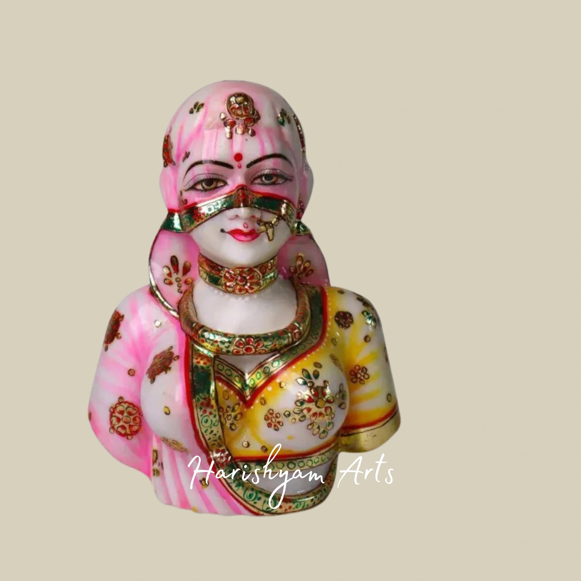 Rajasthani Lady Marble Sculpture for Home Decor