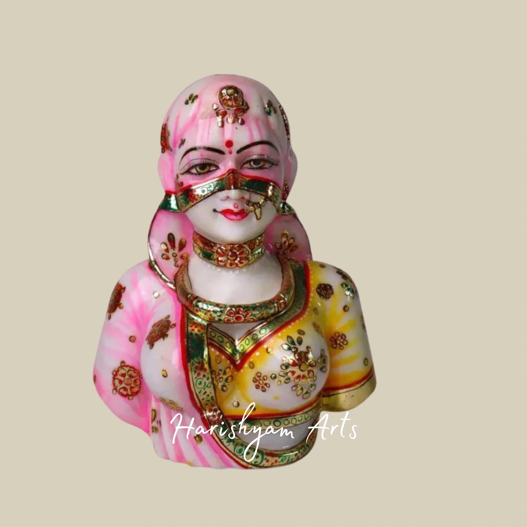 Rajasthani Lady Marble Sculpture for Home Decor