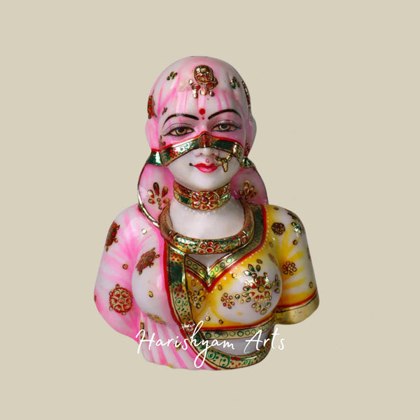 Rajasthani Lady Marble Sculpture for Home Decor