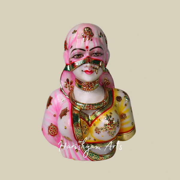 Rajasthani Lady Marble Sculpture for Home Decor
