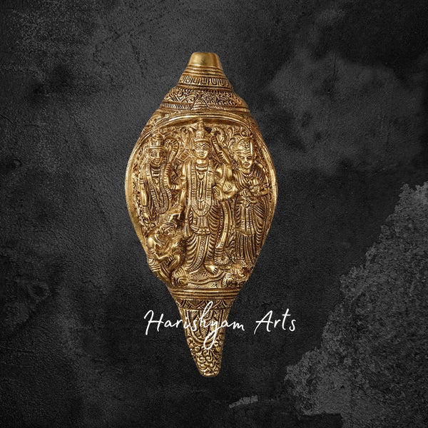 Ram Darbar Brass Conch with Detailed Carvings for Worship