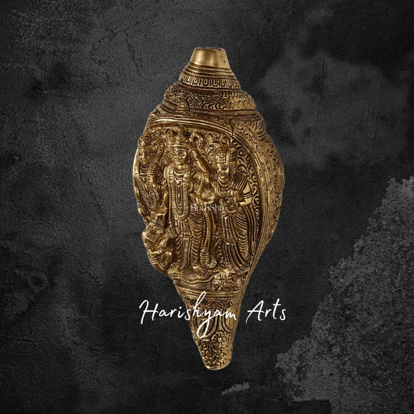 Ram Darbar Brass Conch with Detailed Carvings for Worship