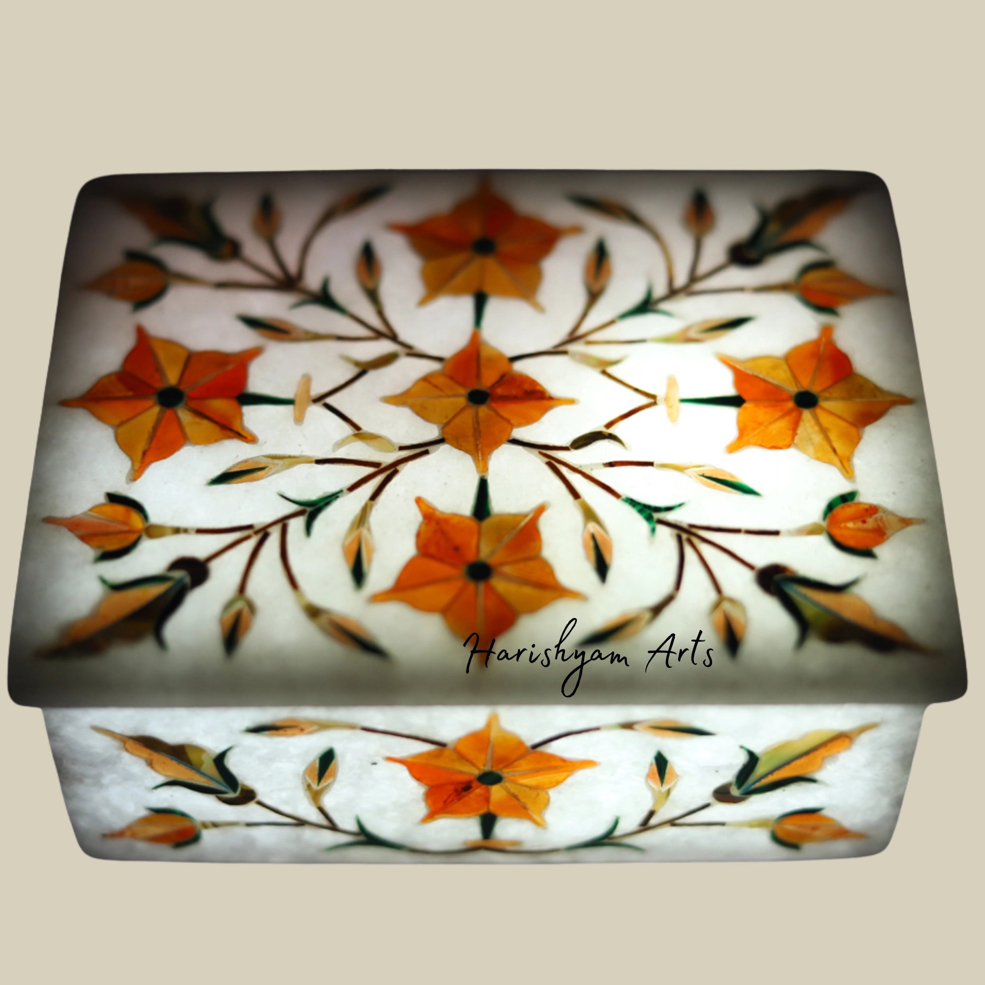 Rectangular Marble Stone Storage Box with Carnelian Gemstone Inlay1