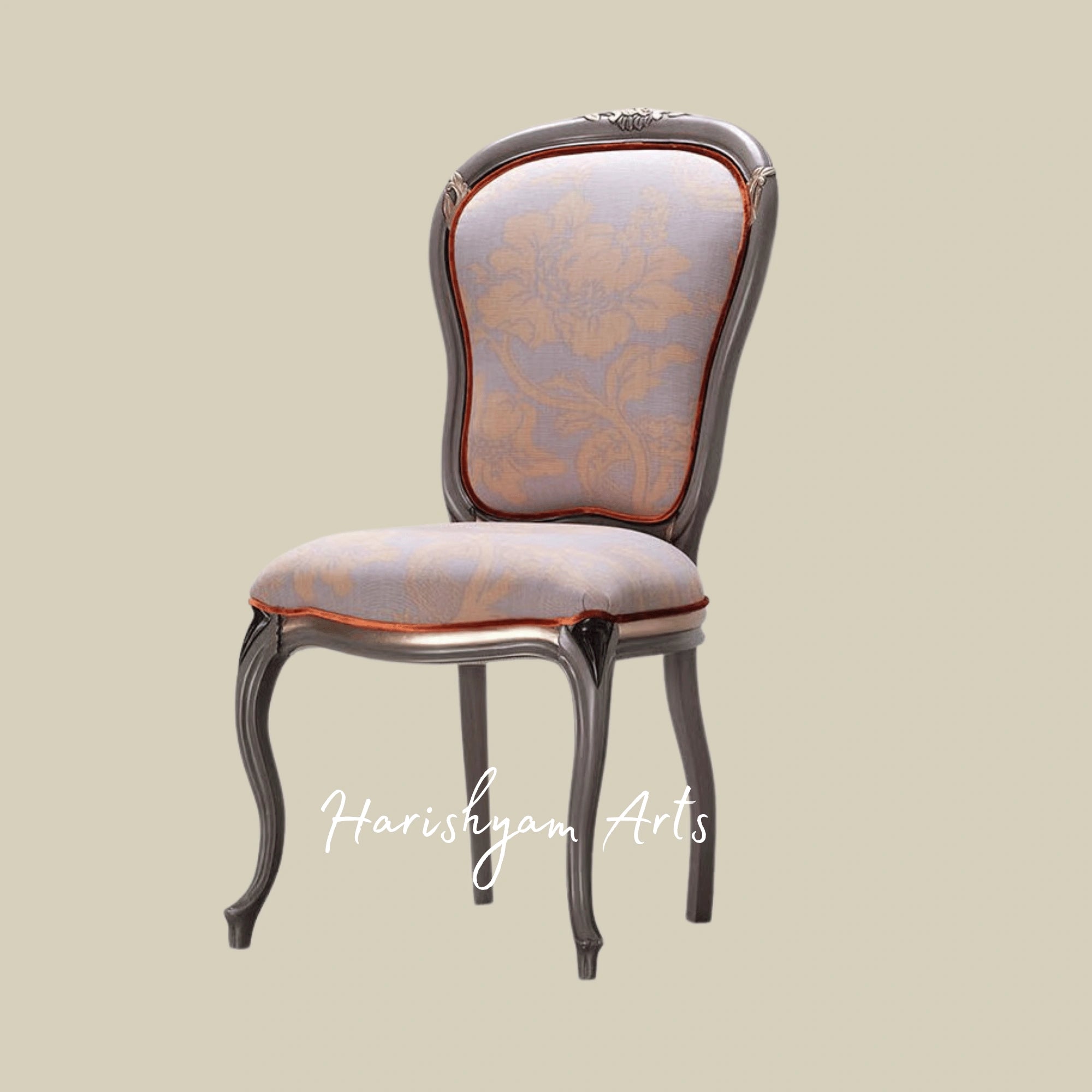 Regal Blossom Upholstered Dining Chair with Curved Mahogany Frame