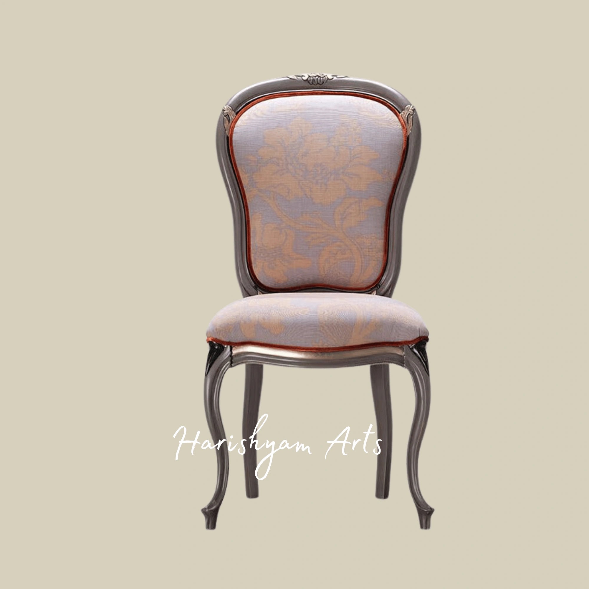 Regal Blossom Upholstered Dining Chair with Curved Mahogany Frame