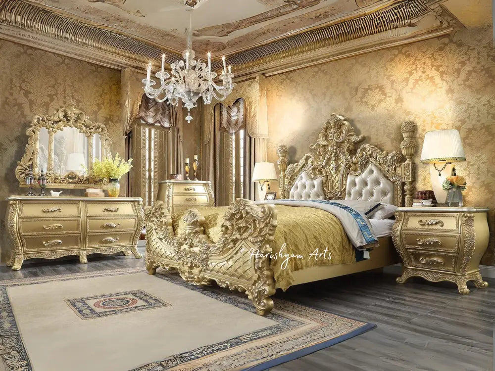 Regal Cal King 2-Piece Leather Bedroom Ensemble in Antique Gold