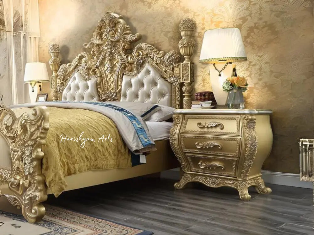 Regal Cal King 2-Piece Leather Bedroom Ensemble in Antique Gold