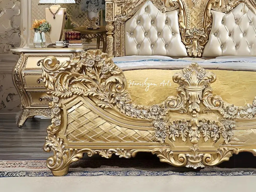 Regal Cal King 2-Piece Leather Bedroom Ensemble in Antique Gold
