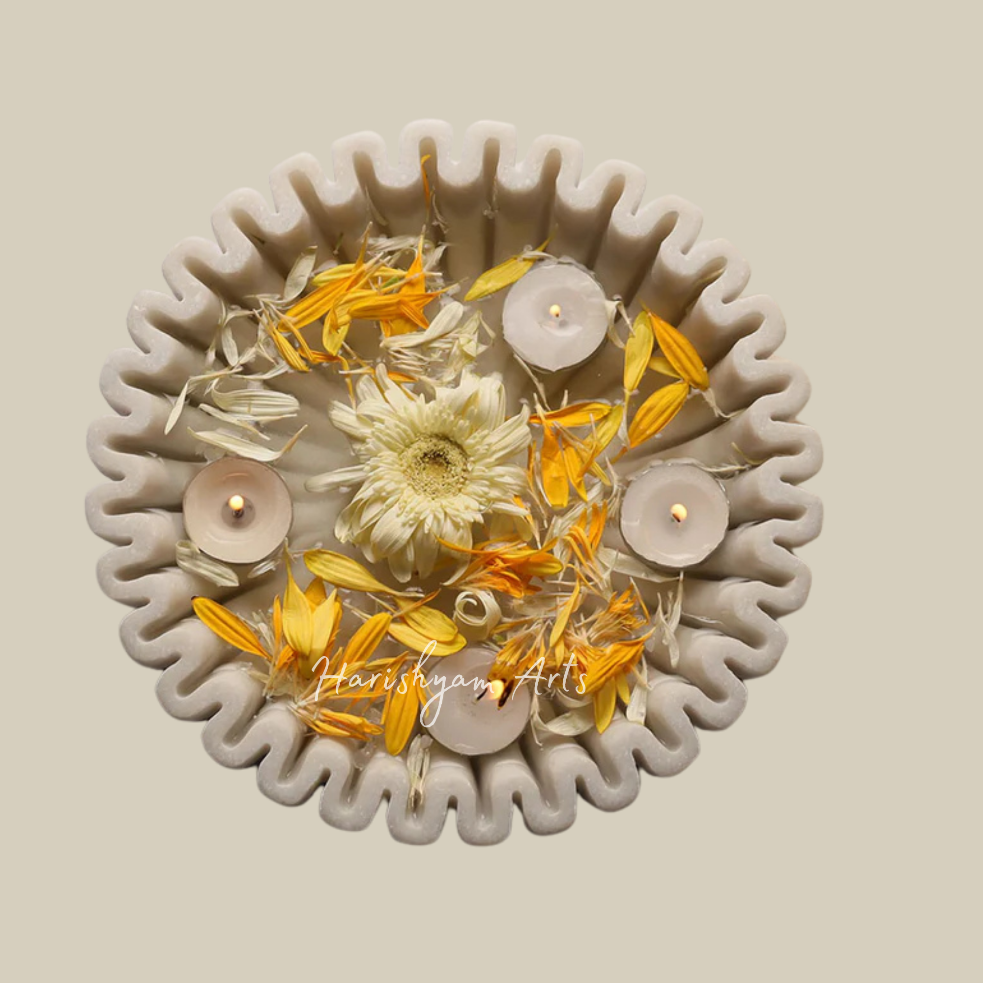 Ribbed Round White Marble Urli Bowl Medium Size for Home Décor6